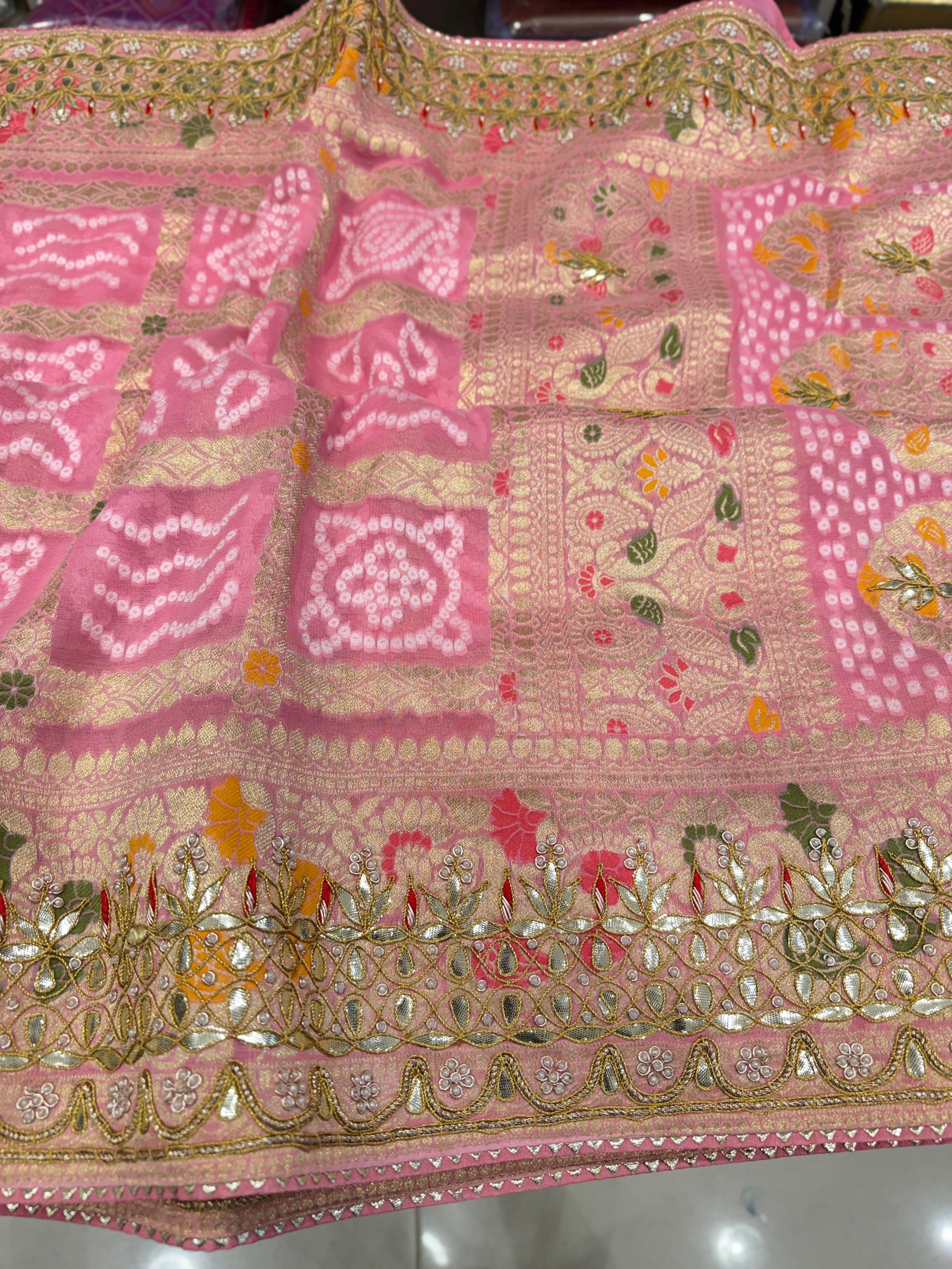 Pink Gharchola Gotapatti Marodi Hand Embroidery Georgette Saree