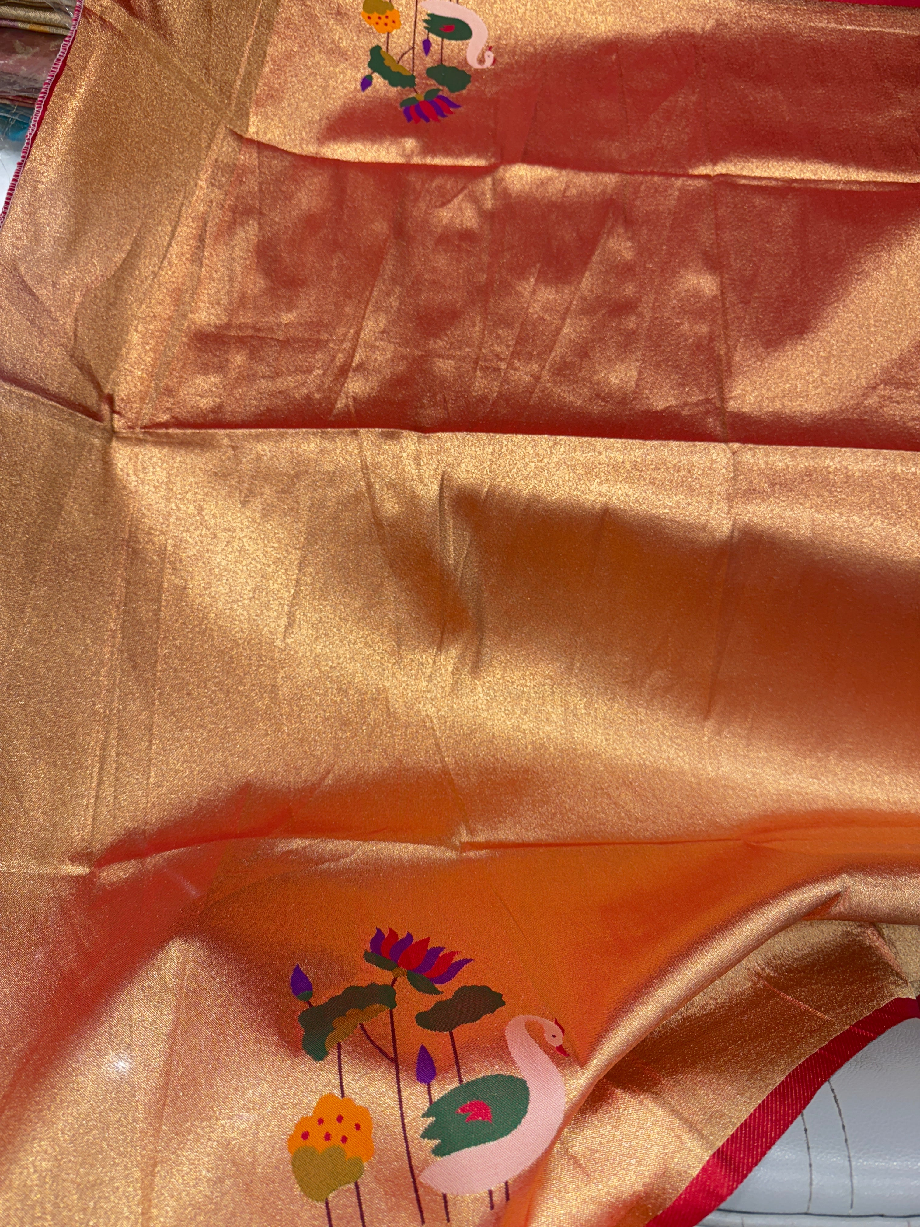 Swan Lotus Tissue Paithani Blouse Piece