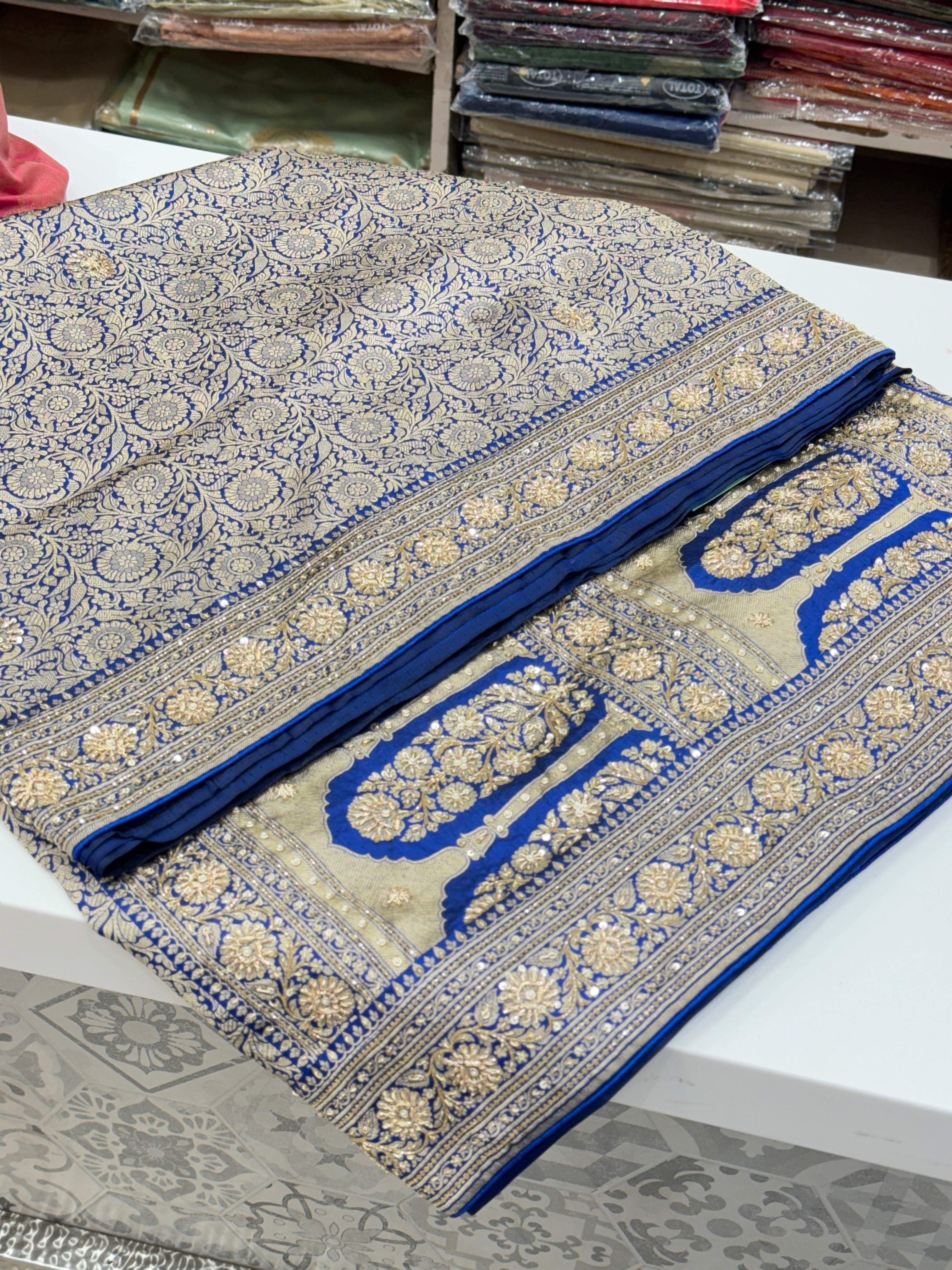 Blue Katan Zardosi Banarasi Saree