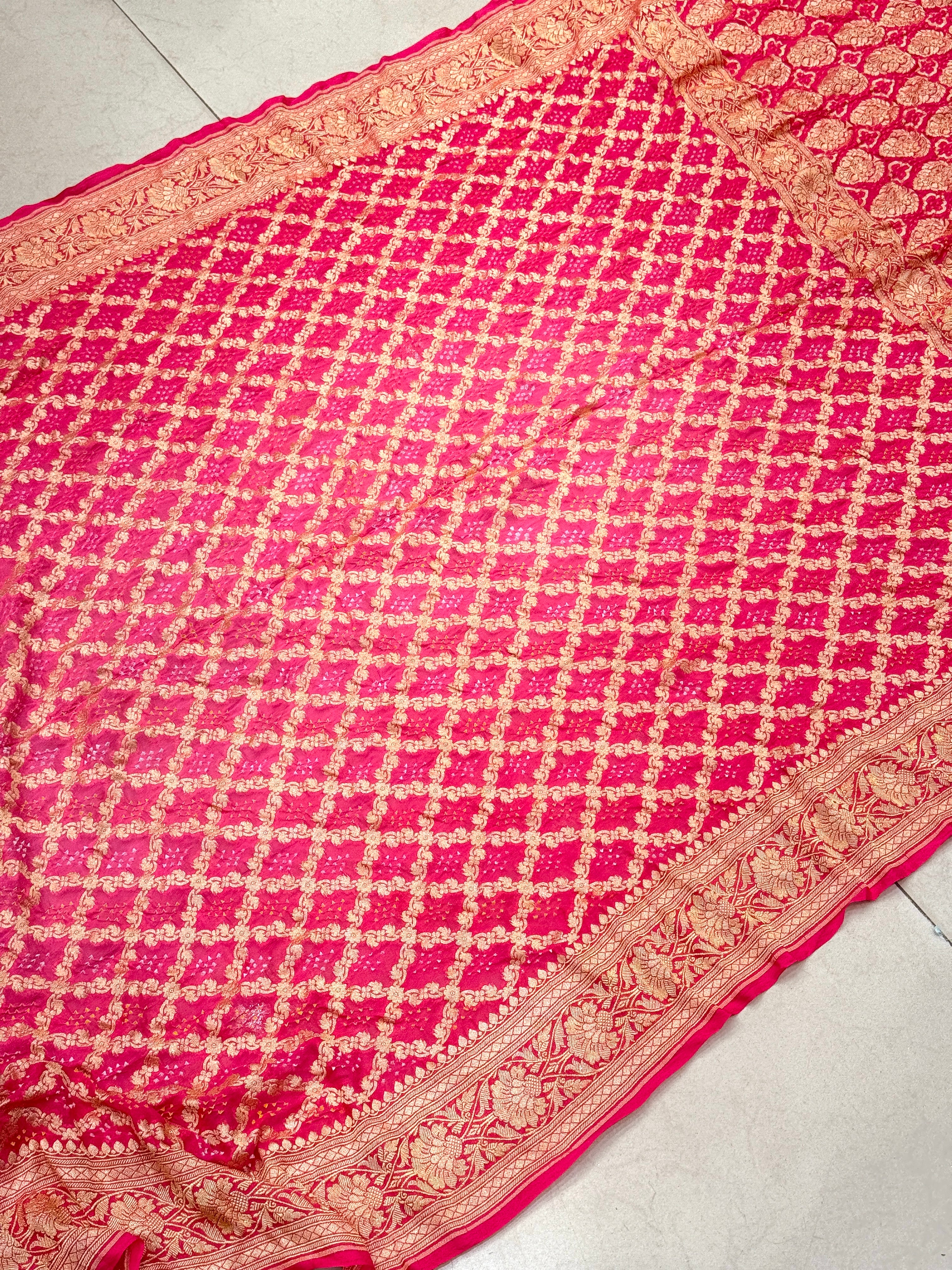 Shaded Pink Peach Bandhej Bandhini Saree
