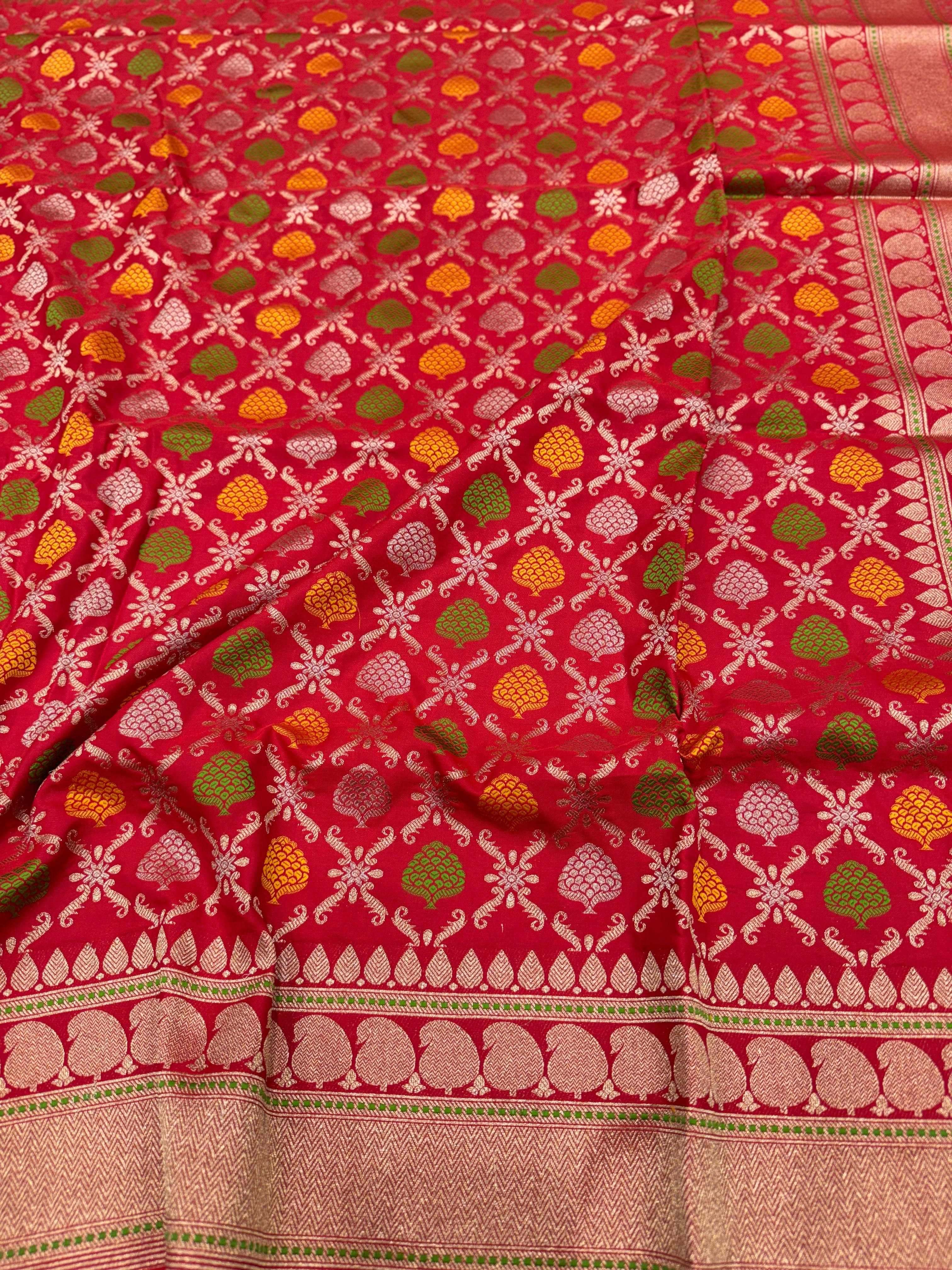 Red Pine Butta Banarasi Silk Saree