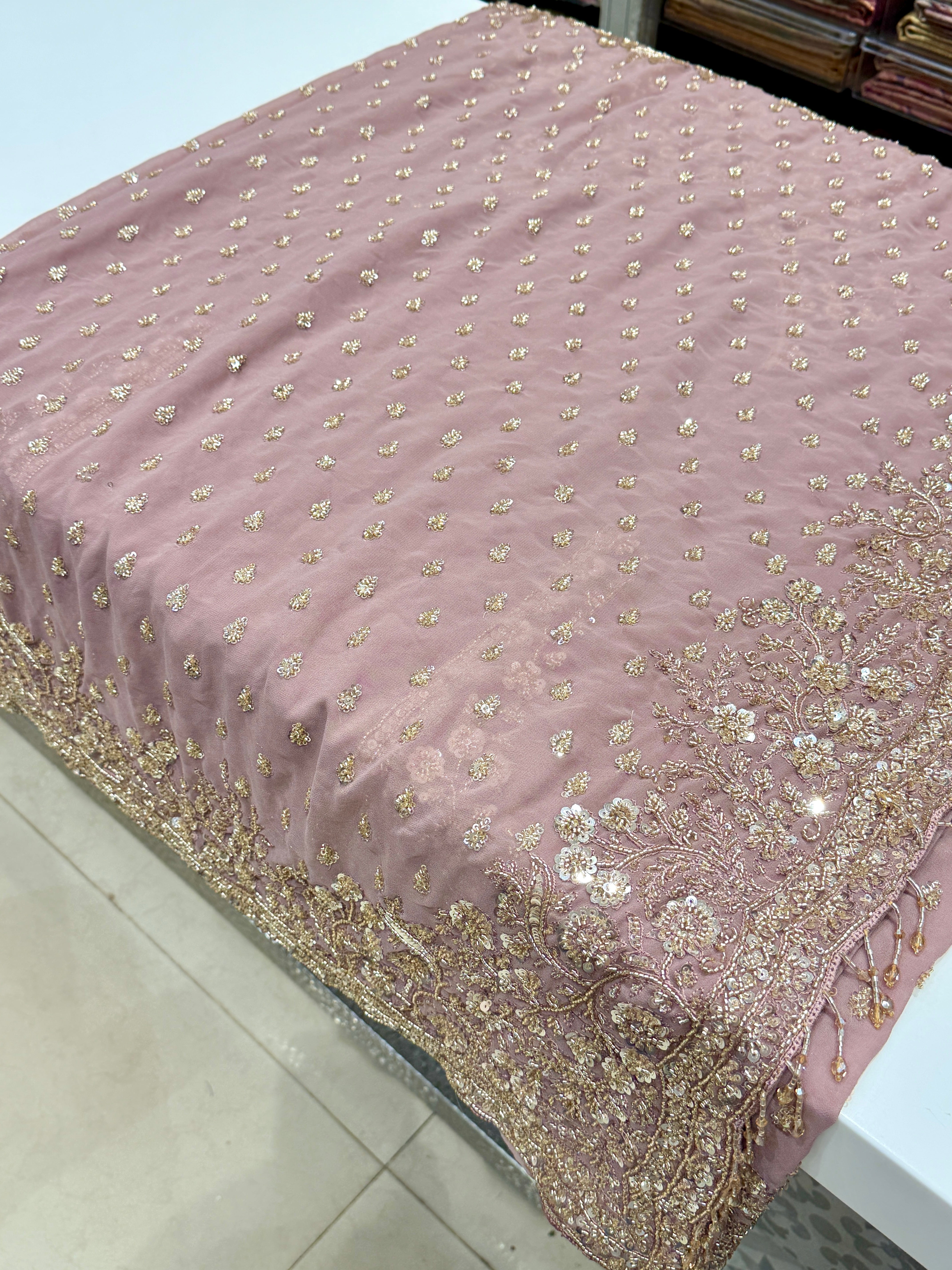Mauve Georgette Manish Malhotra Inspired Buttis Moti Sequin Embroidery Saree