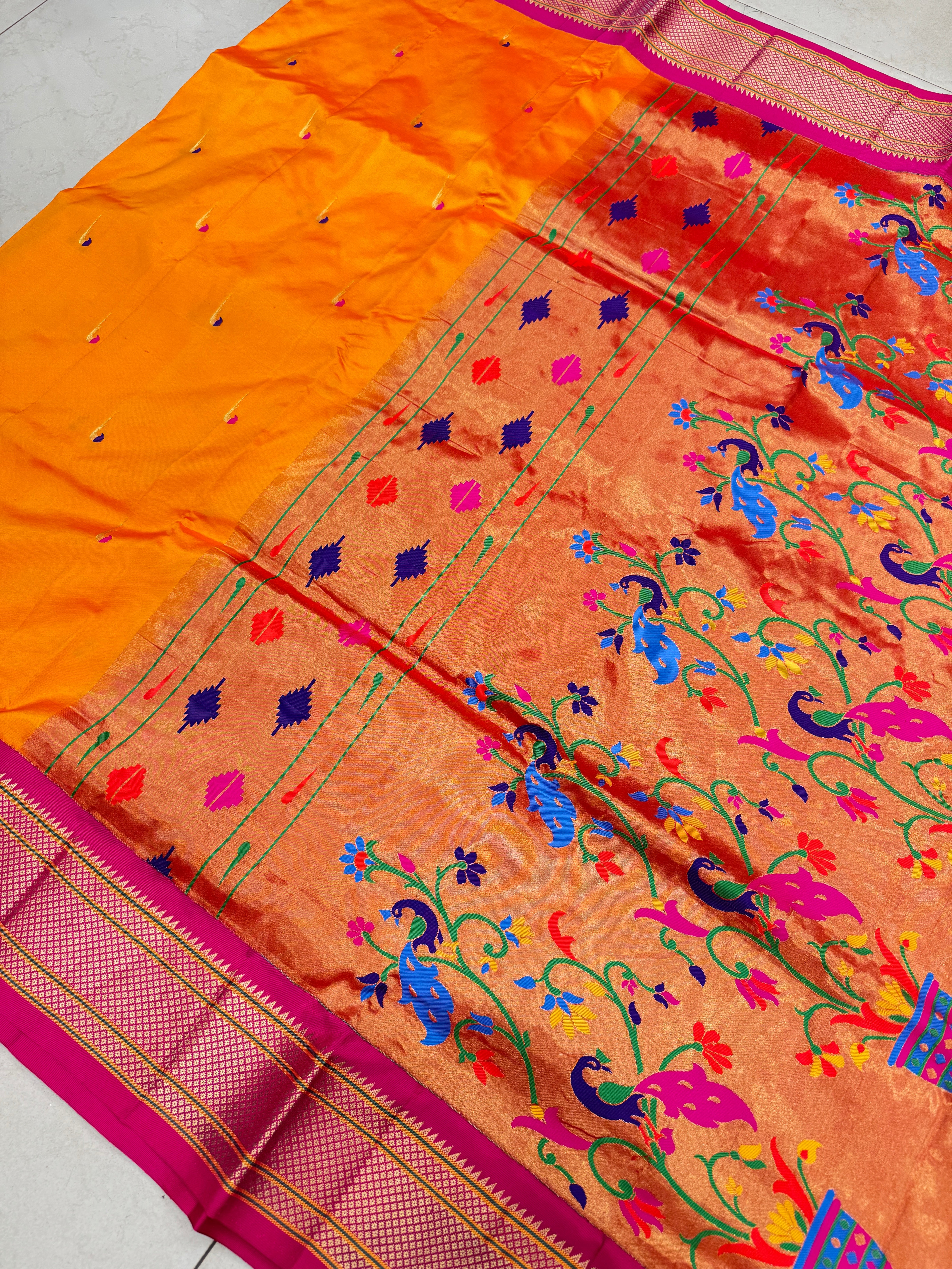 Orange Pure Silk Paithani Saree