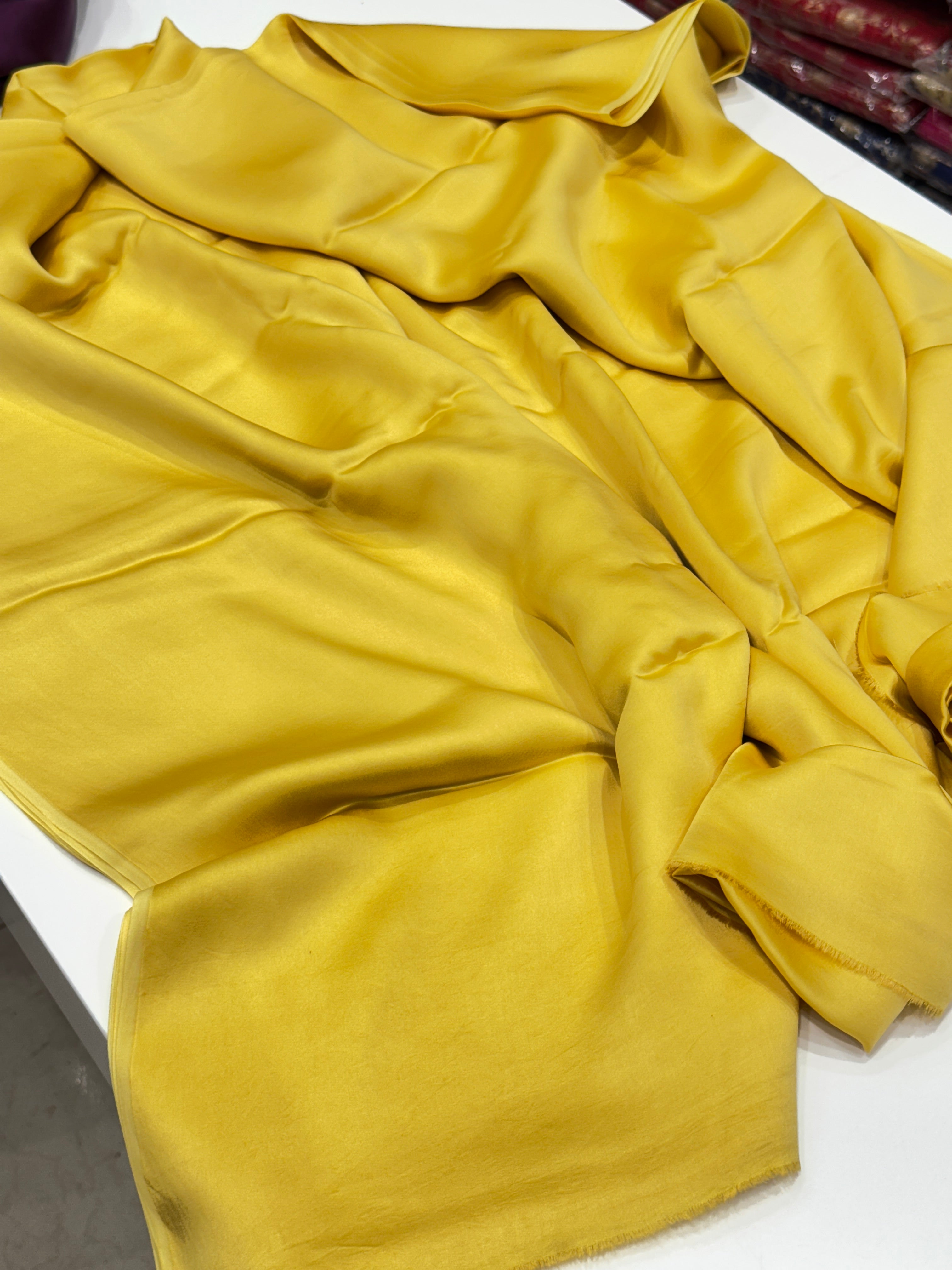 Mustard Yellow Plain Satin Silk Saree