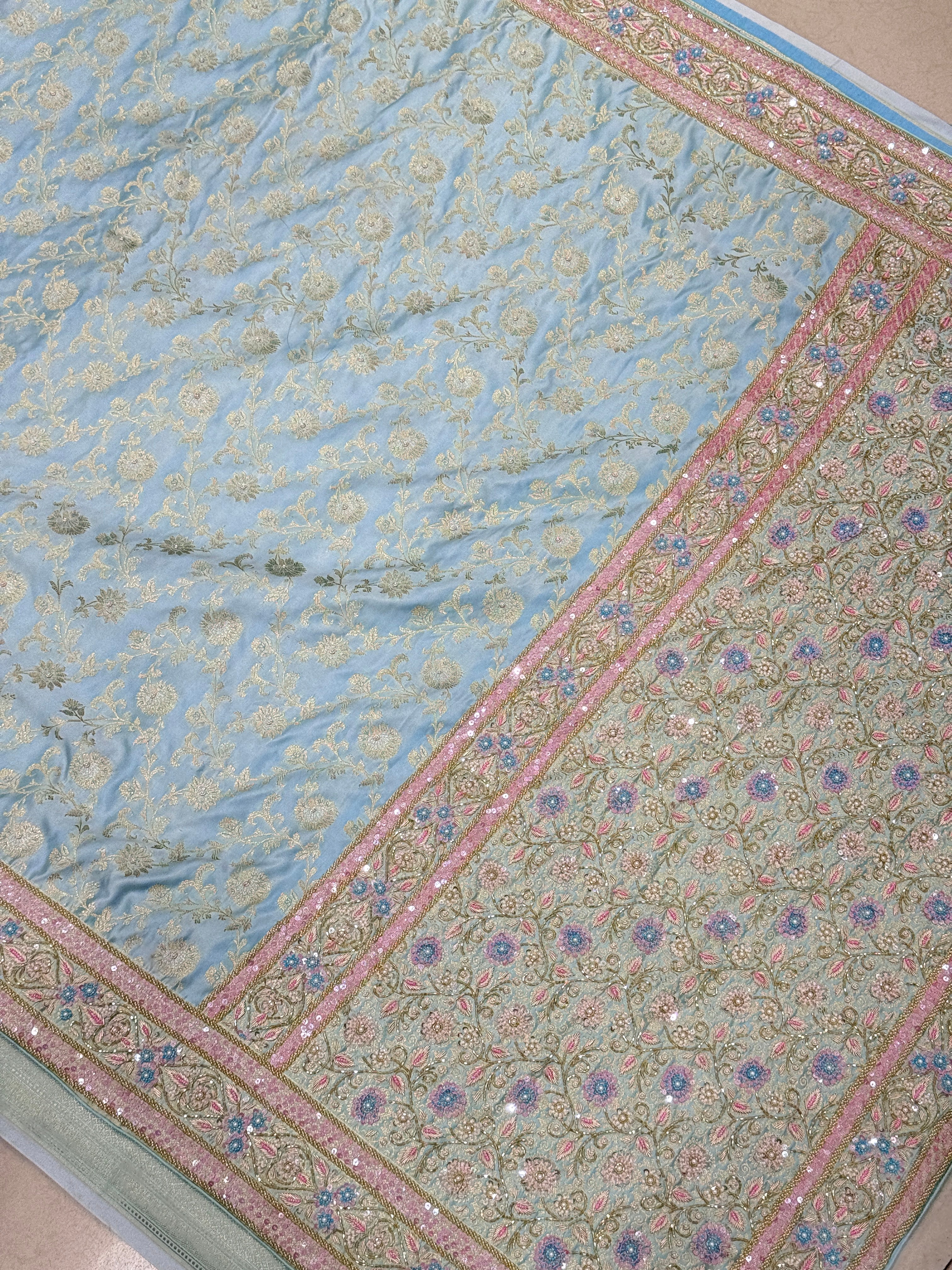 Light Blue Banarasi Small Jaal Fancy Embroidery Saree