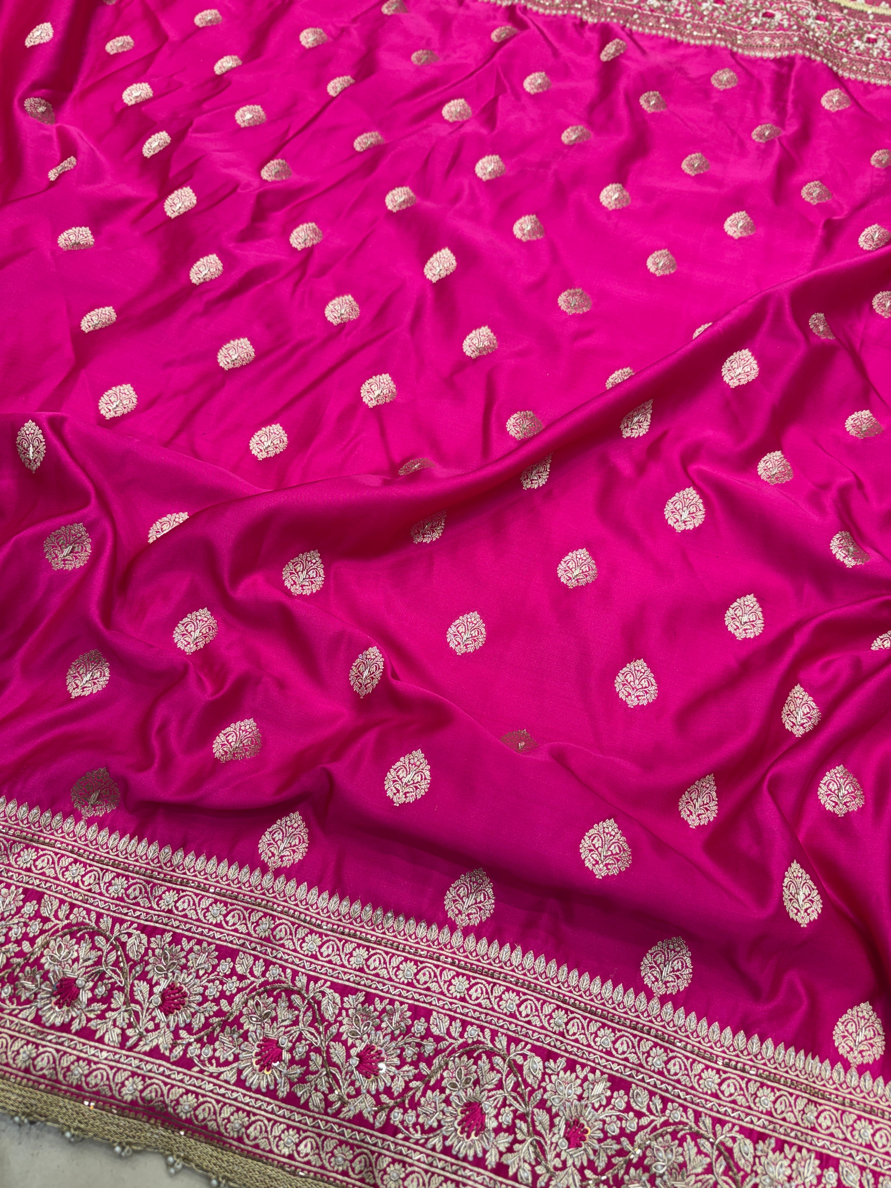 Rani Banarasi Buttas Resham Zardosi Hand Embroidery Saree