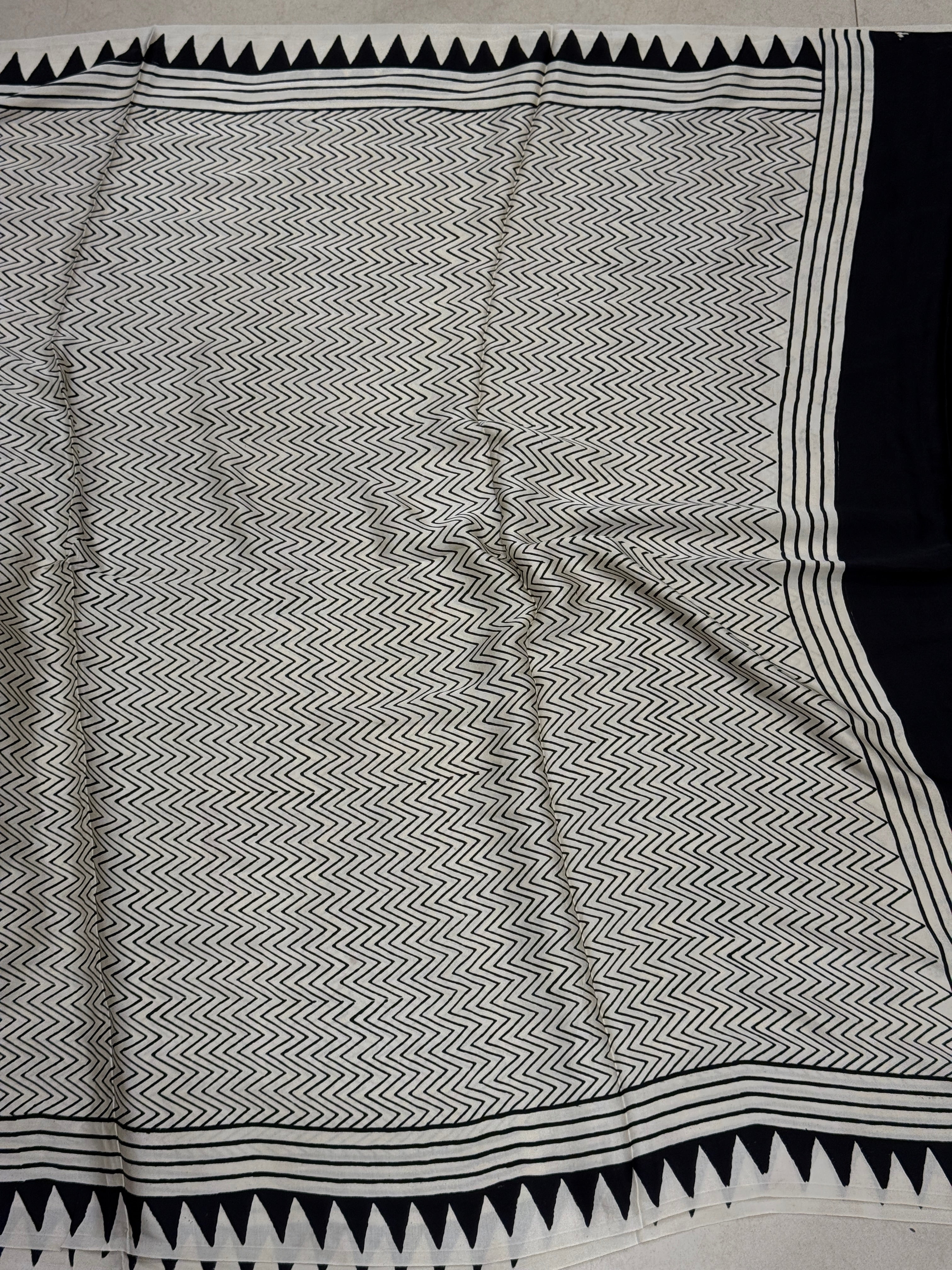 White Red Dot Pallu Ajrakh Hand Block Print Pure Gajji Silk Saree