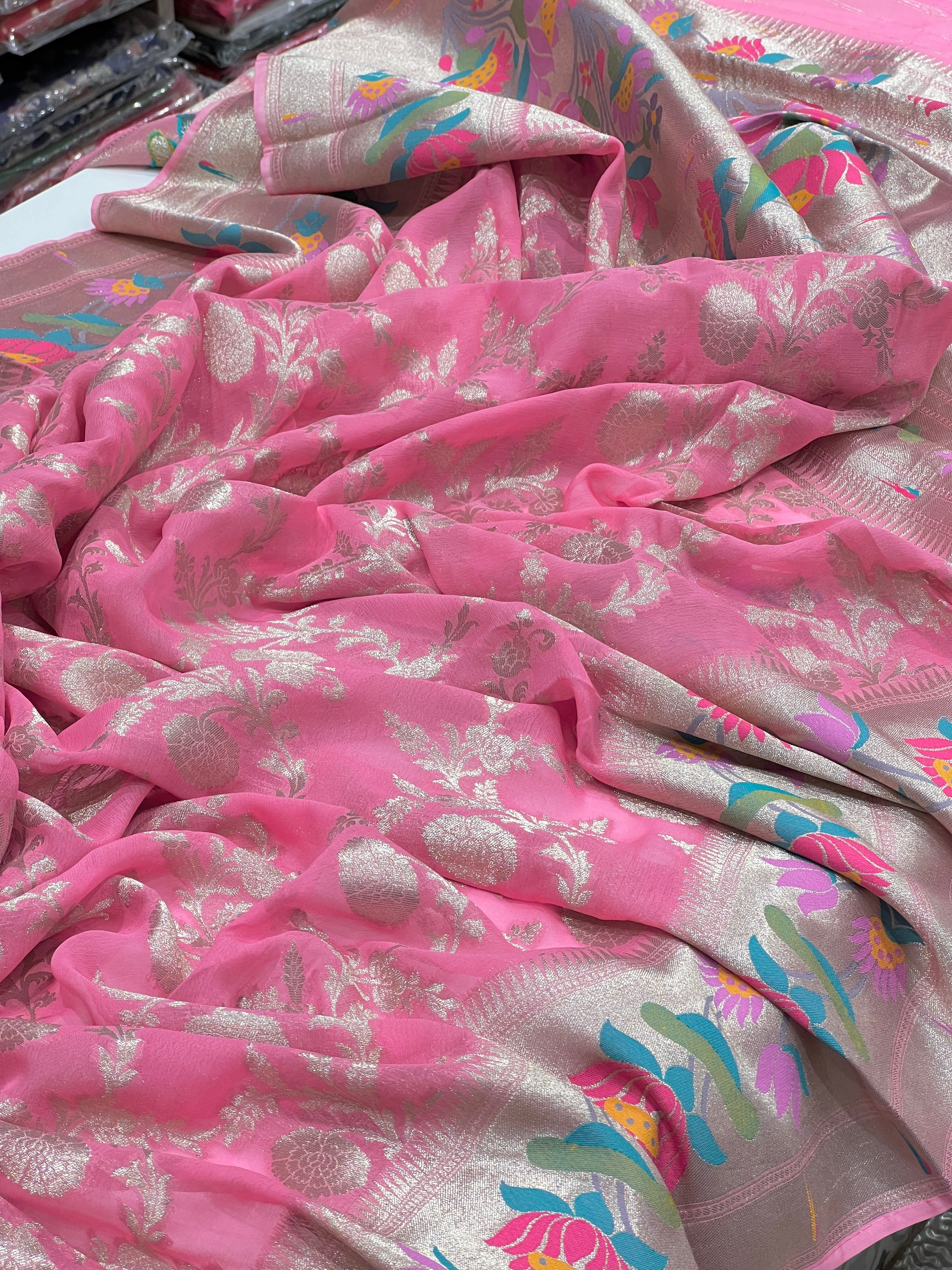 Pink Georgette Paithani