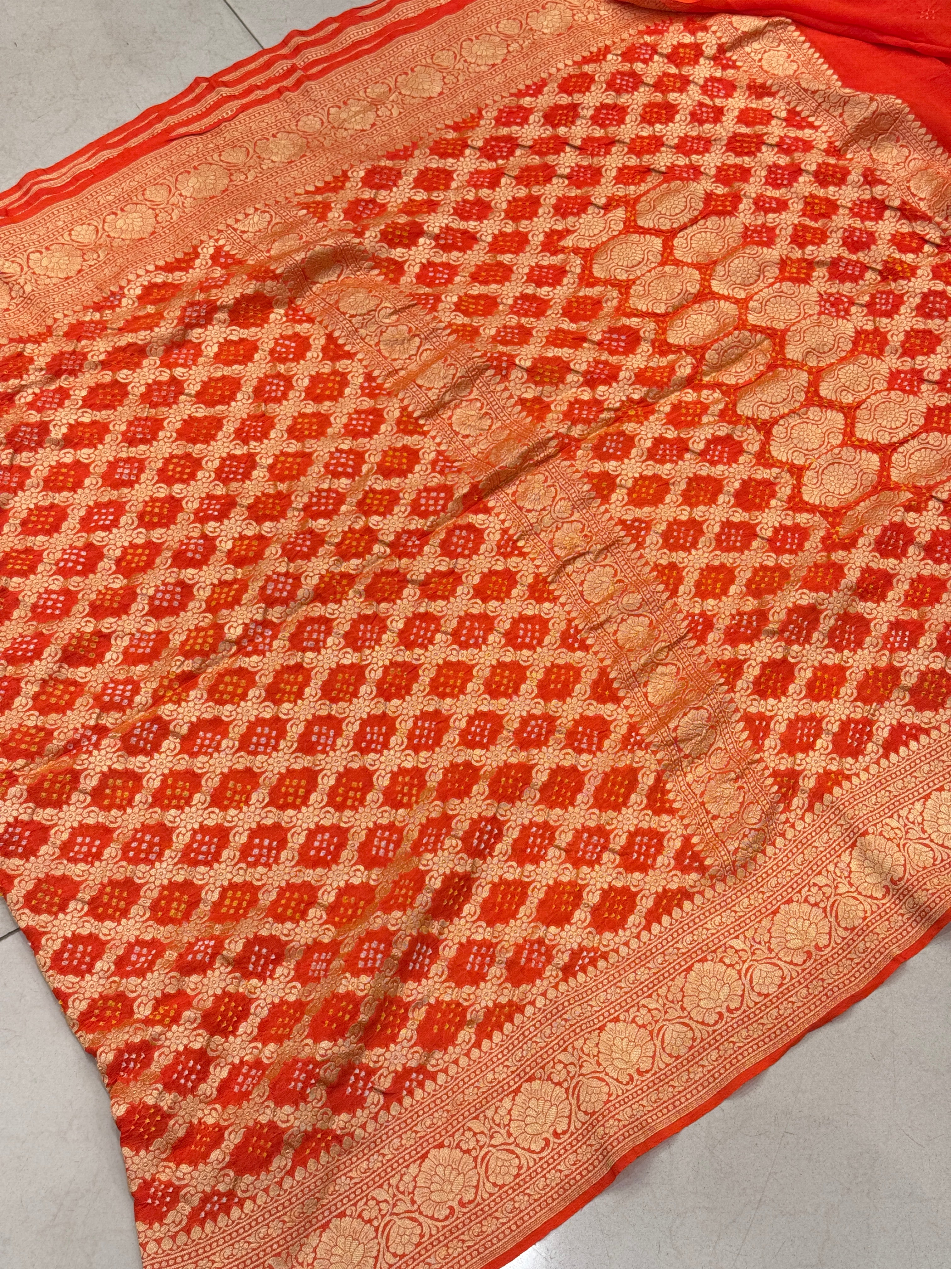 Orange Bandhej Bandhini Saree