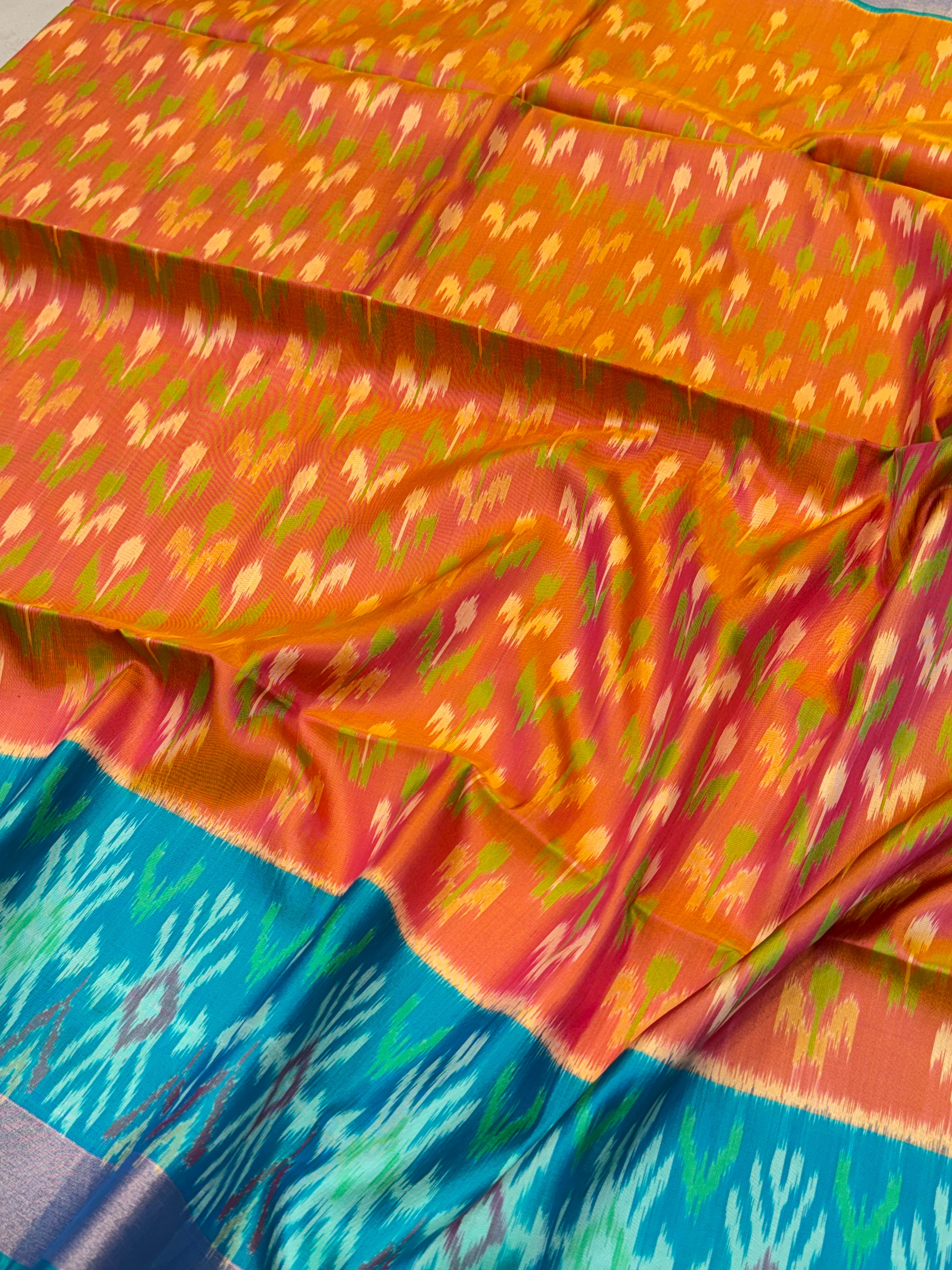 Orange Rama Pochampally Ikat Silk Patola Saree
