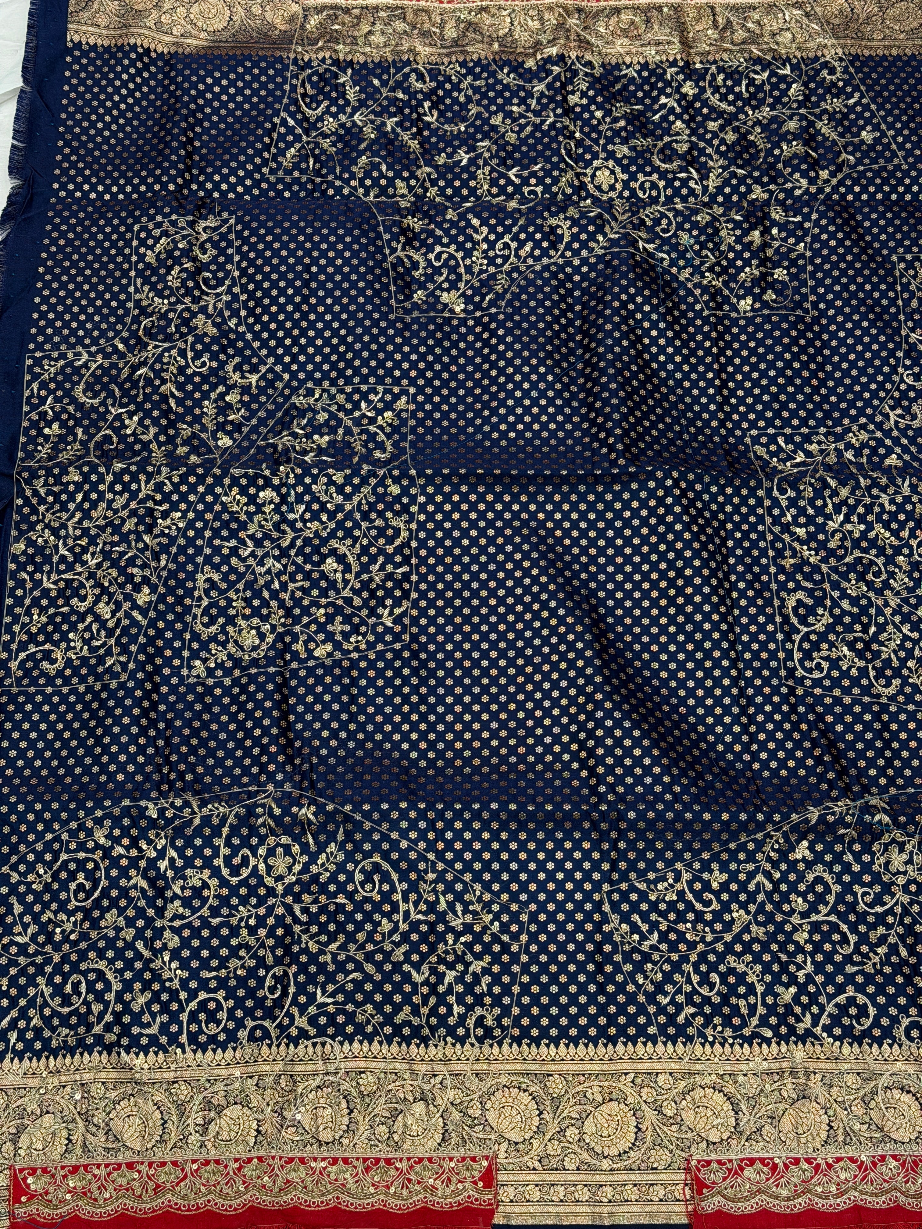 Navy Blue Banarasi Hand Embroidery Blouse Piece