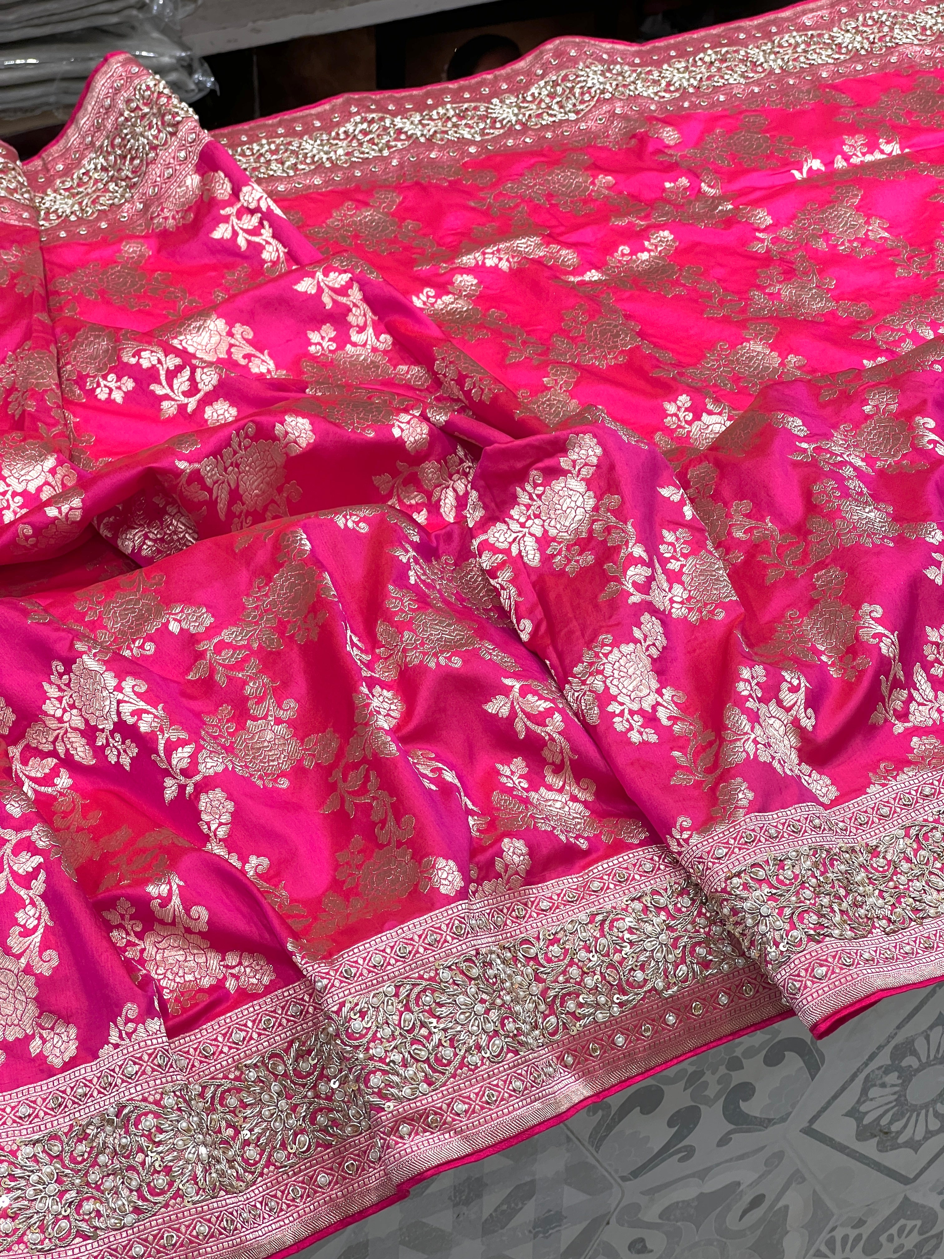 Rani Katan Silk Zardosi Embroidery Saree