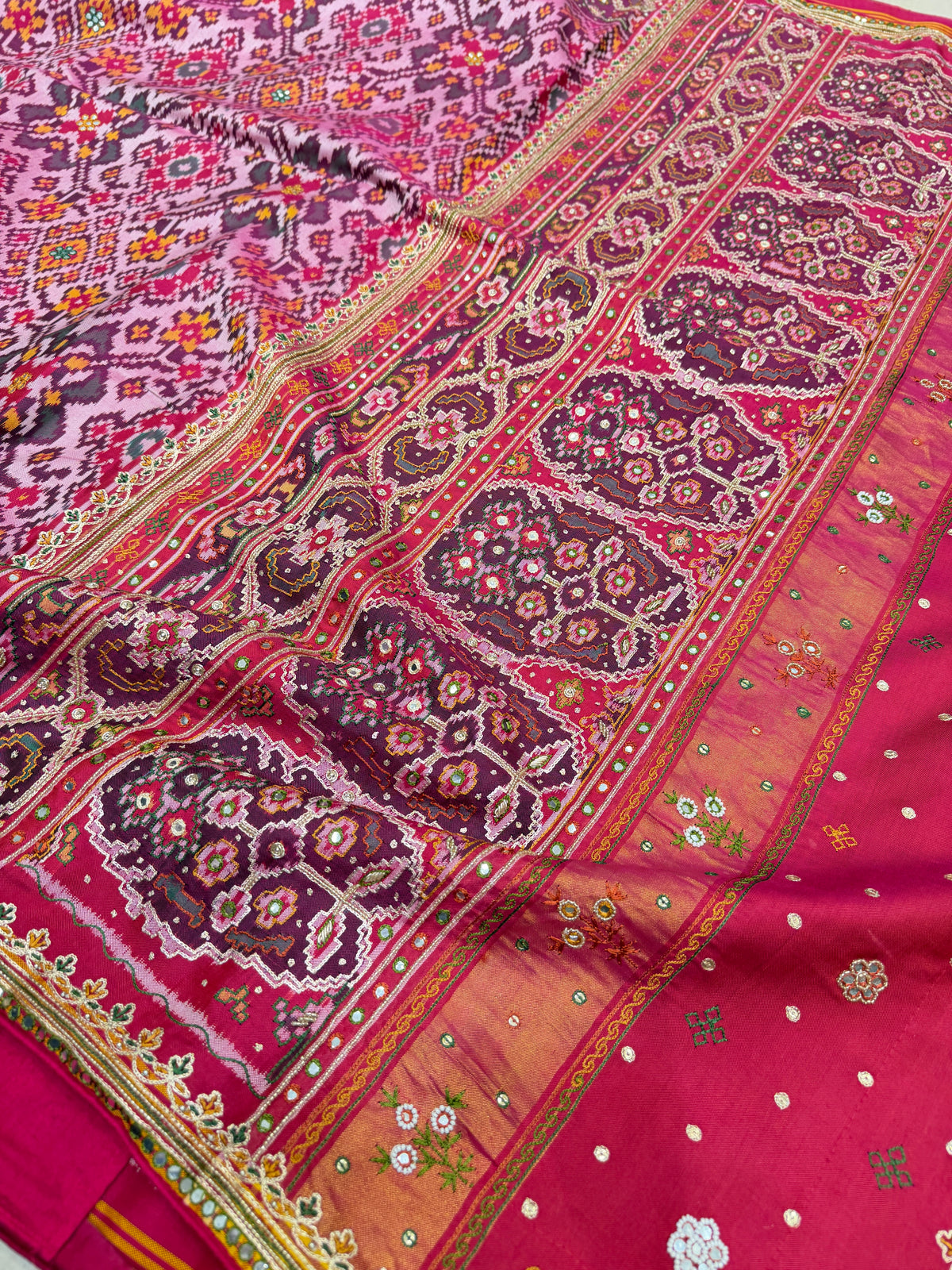 White Rani Patan Patola Hand Embroidery Pita Zardosi Saree
