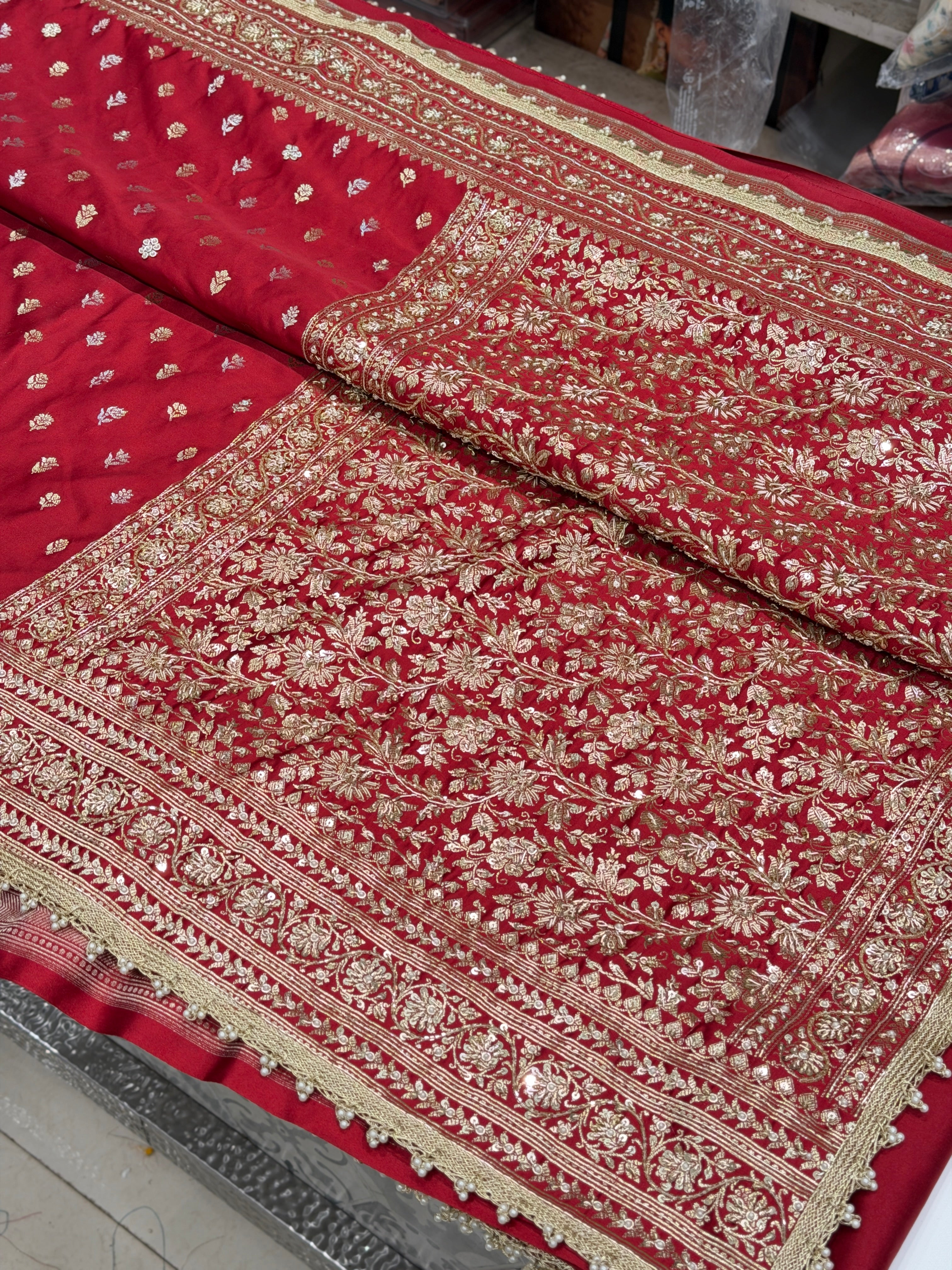 Maroon Banarasi Sona Roopa Buttis Zardosi Hand Embroidery Saree