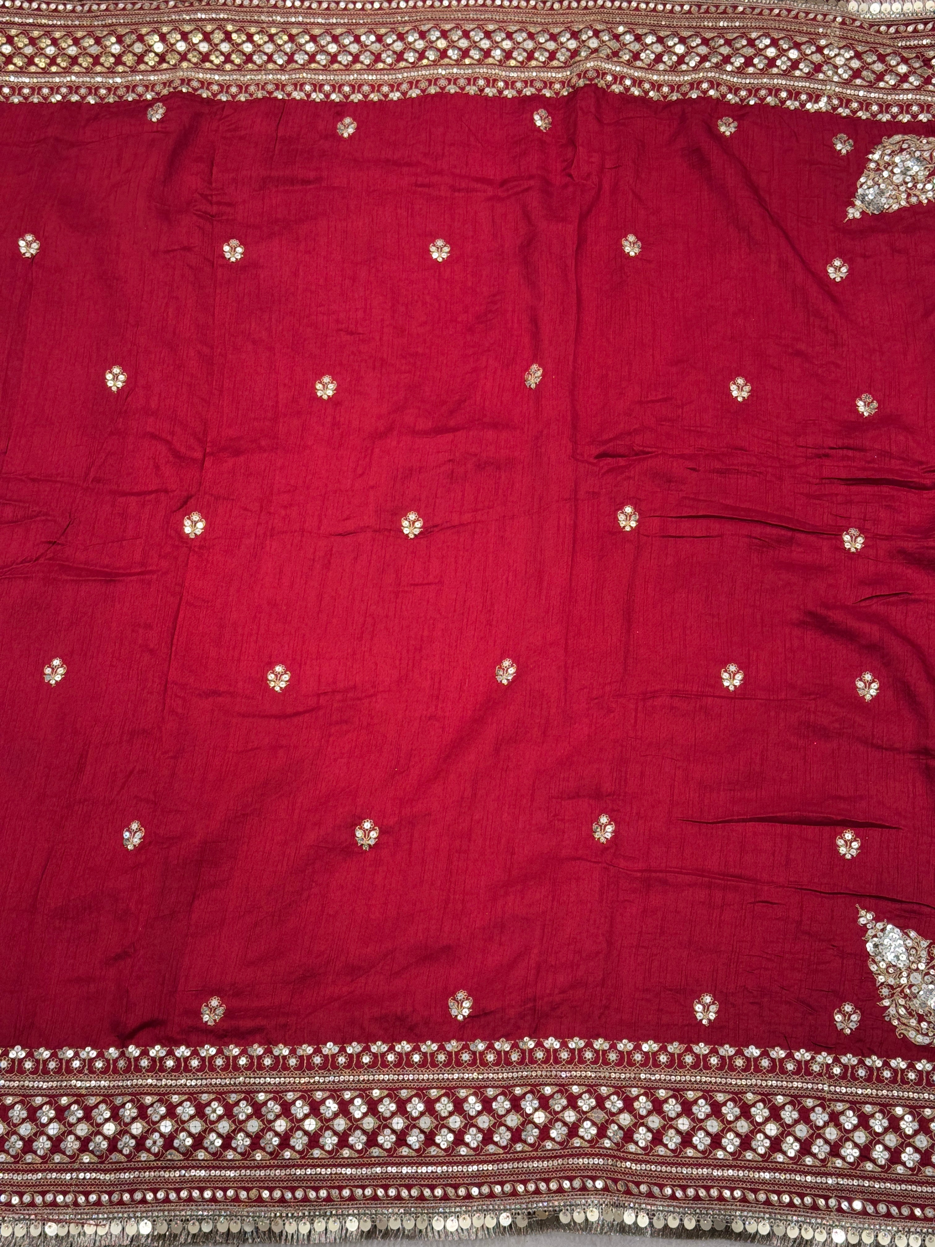 Maroon Marodi Embroidery Pure Silk Saree