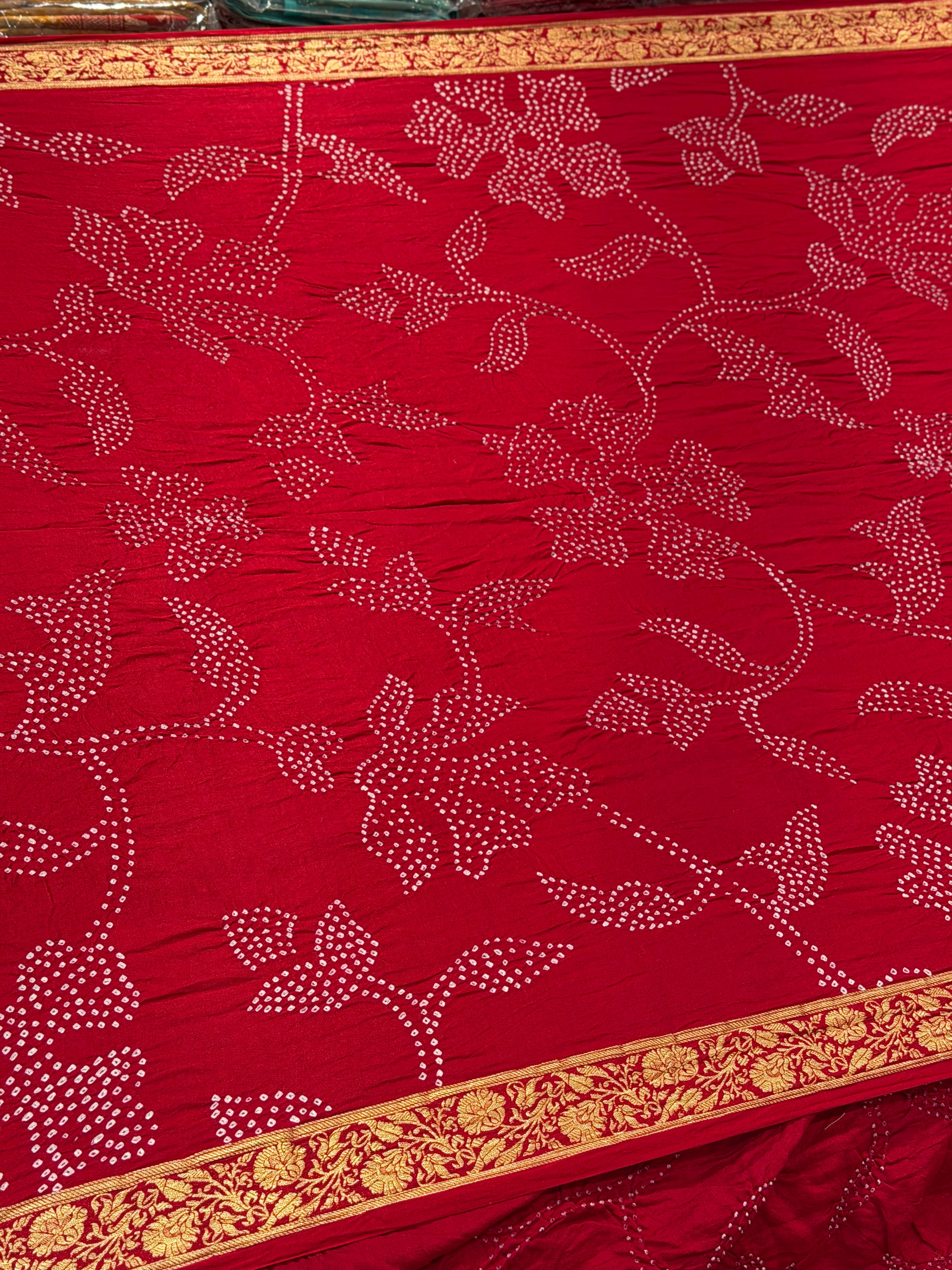 Red Ambadal Pure Gajji Silk Rai Bandhej Hand Made Saree