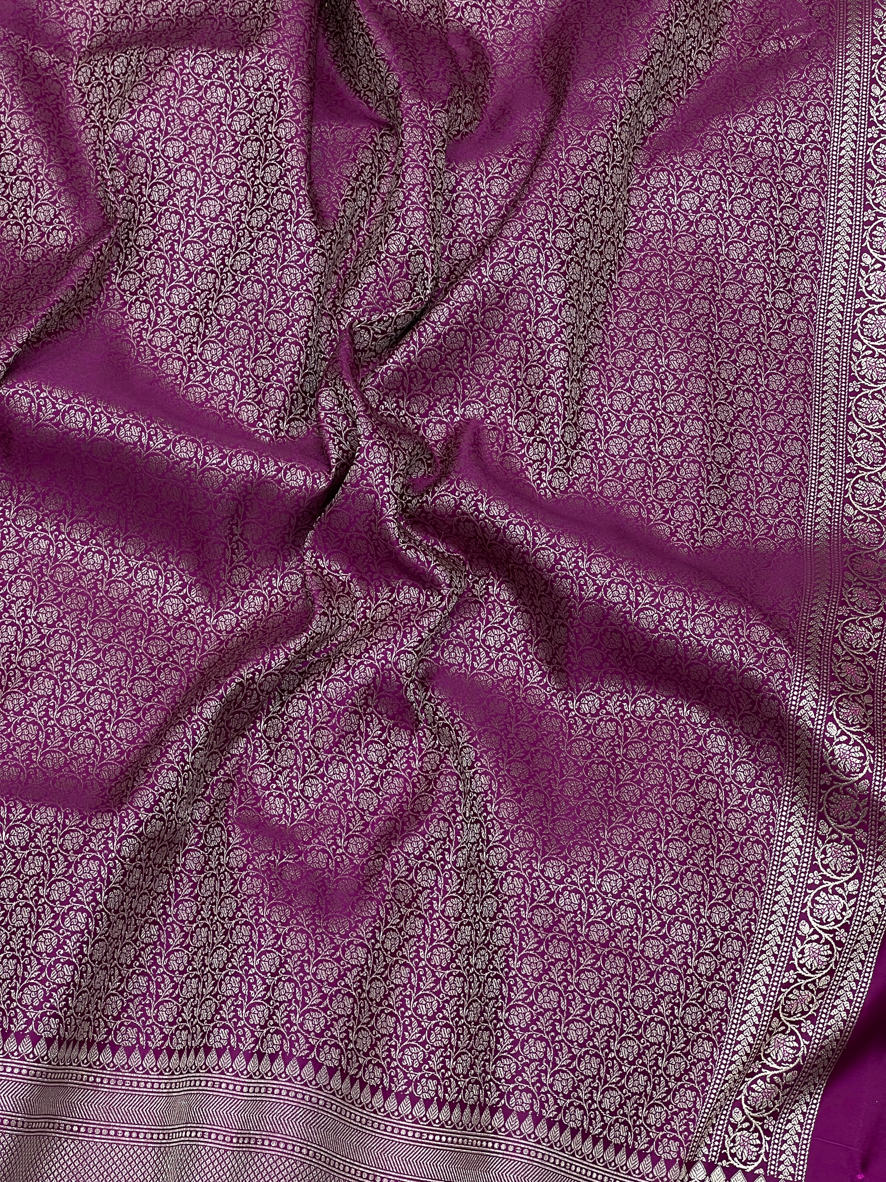 Wine Banarasi Silk Criss Cross Butti Saree