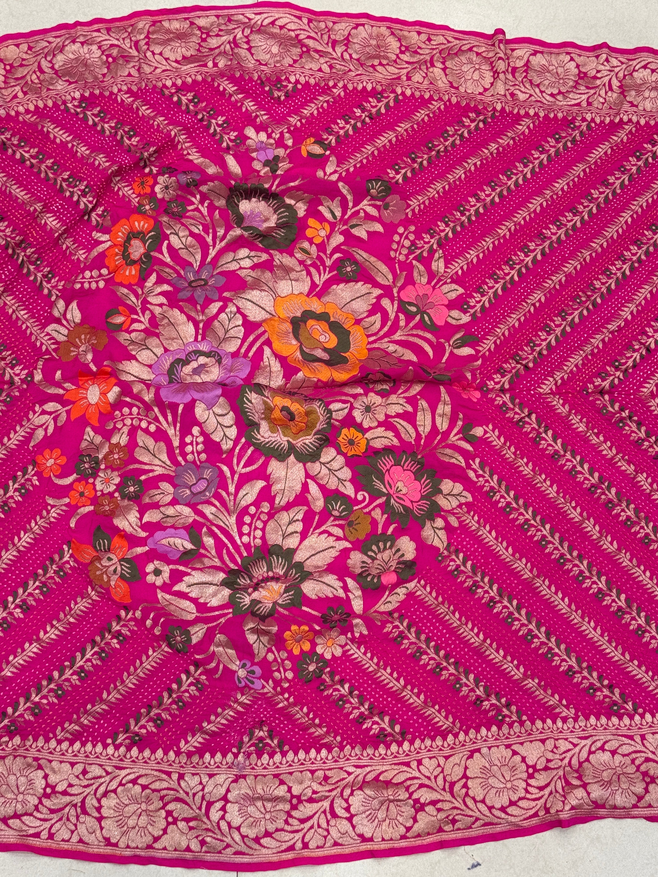 Rani Meenakari Floral Handloom Georgette Rai Bandhej Dupatta