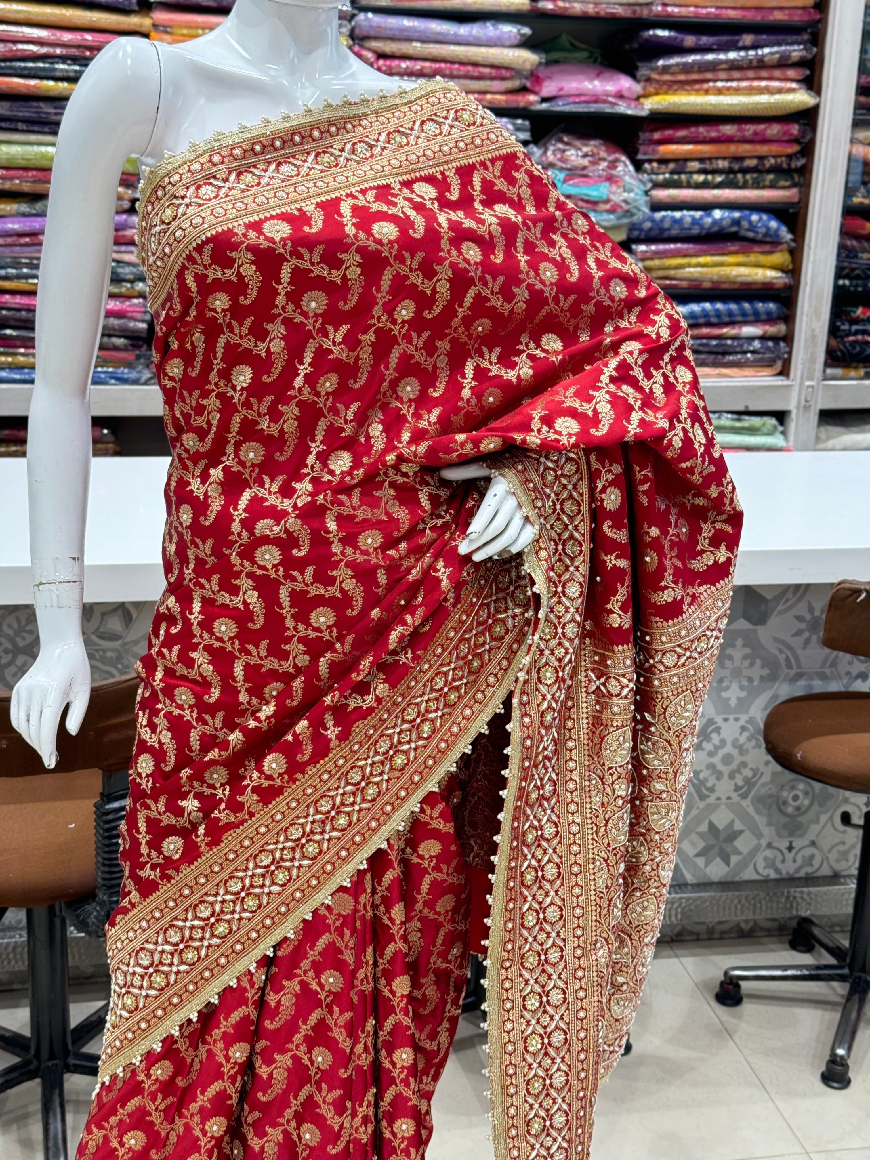 Maroon Banarasi Hand Embroidery Saree