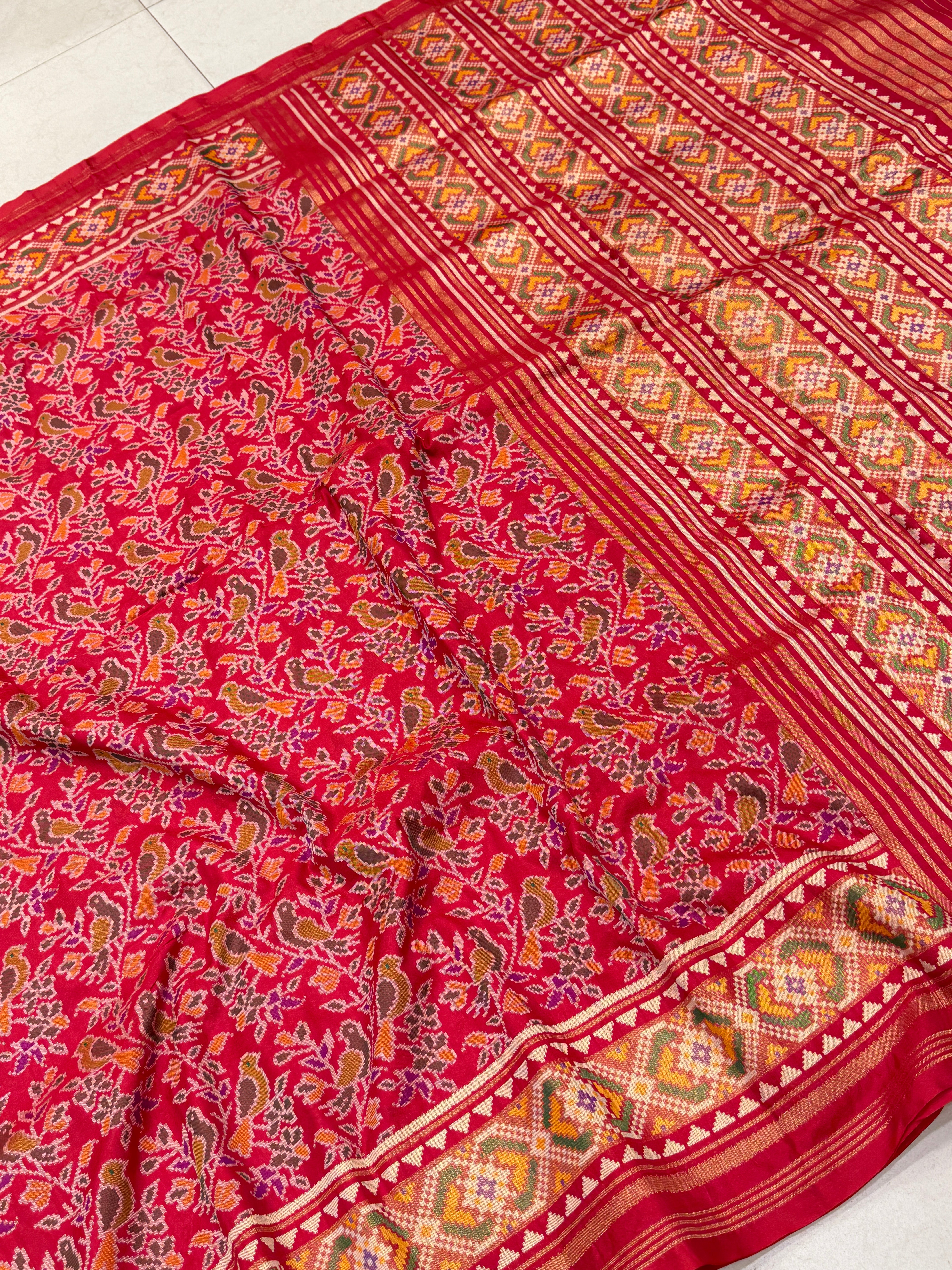 Red Popat Bhat Semi Silk Weaved Patan Patola Saree