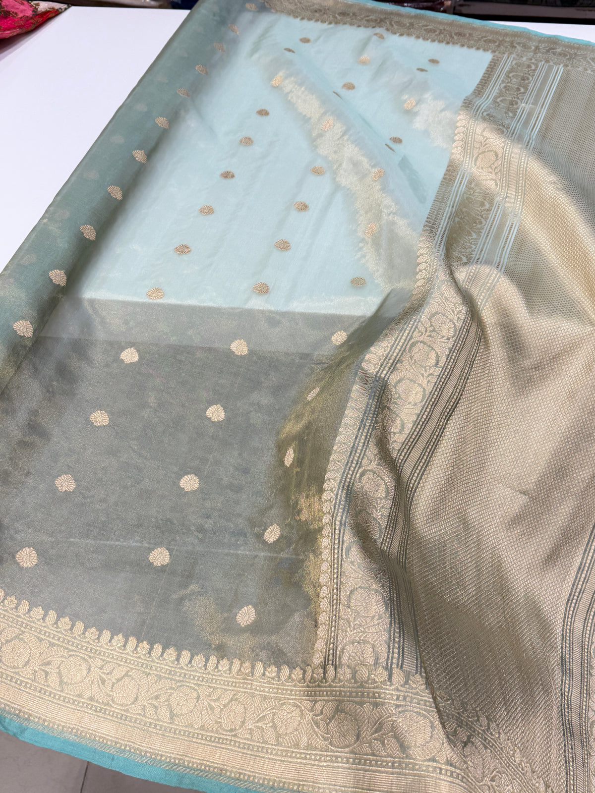 Sea Green Kadwa Weave Handloom Banarasi Tissue Saree
