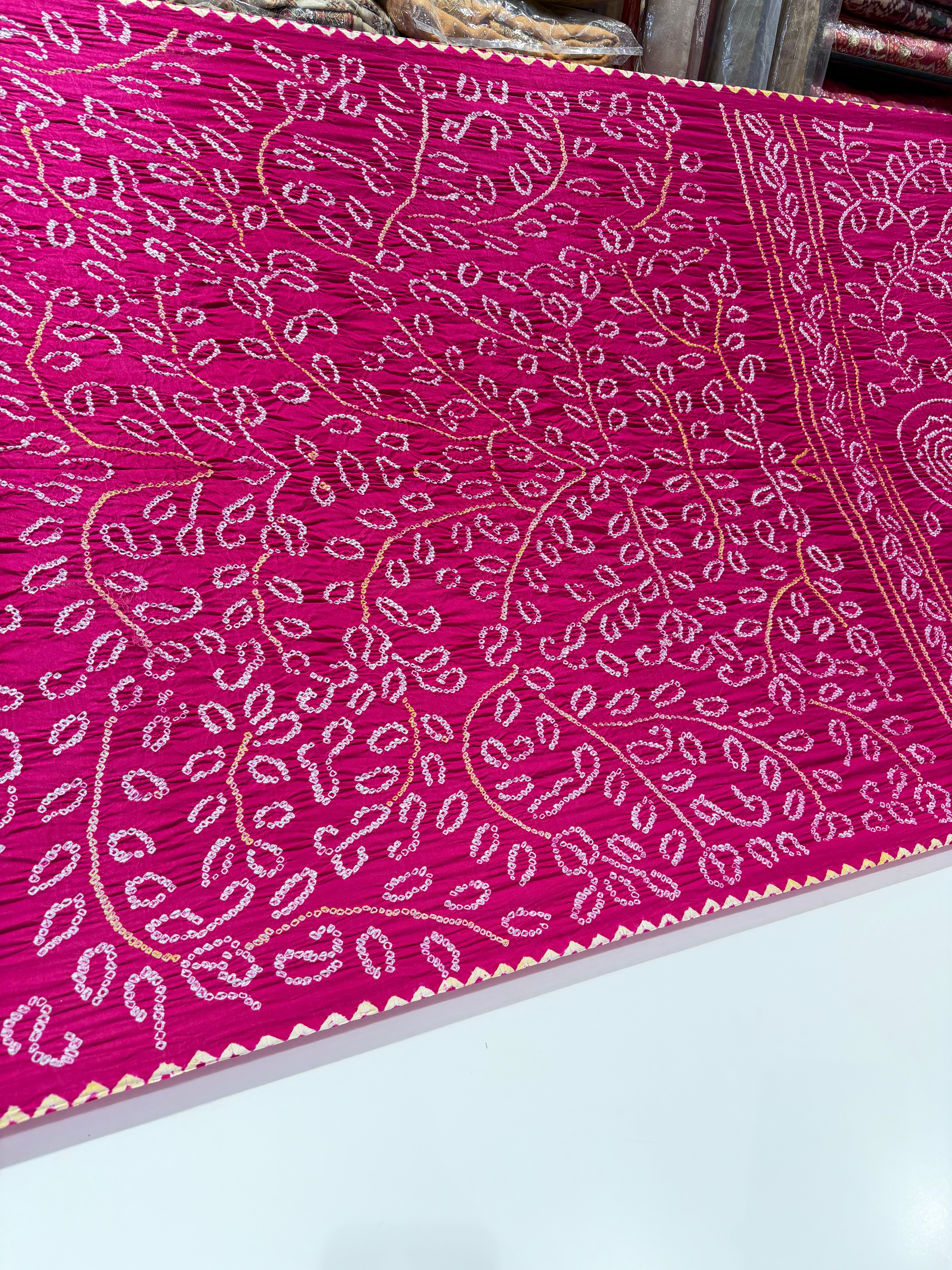 Rani Pink Ambadal Pure Gajji Silk Rai Bandhej Hand Made Saree