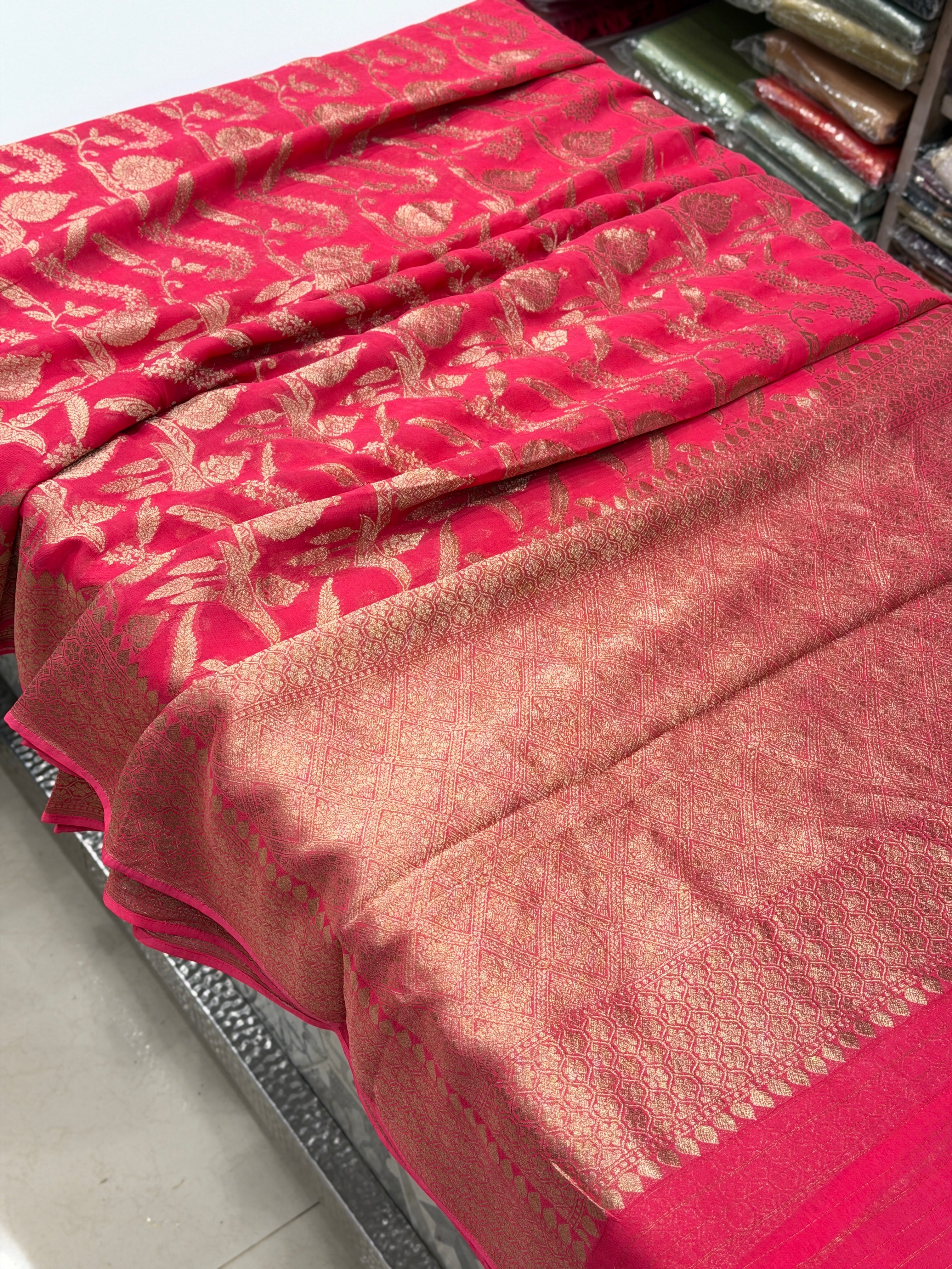 Aboli Pink Crown Jaal Banarasi Khaddi Georgette Saree