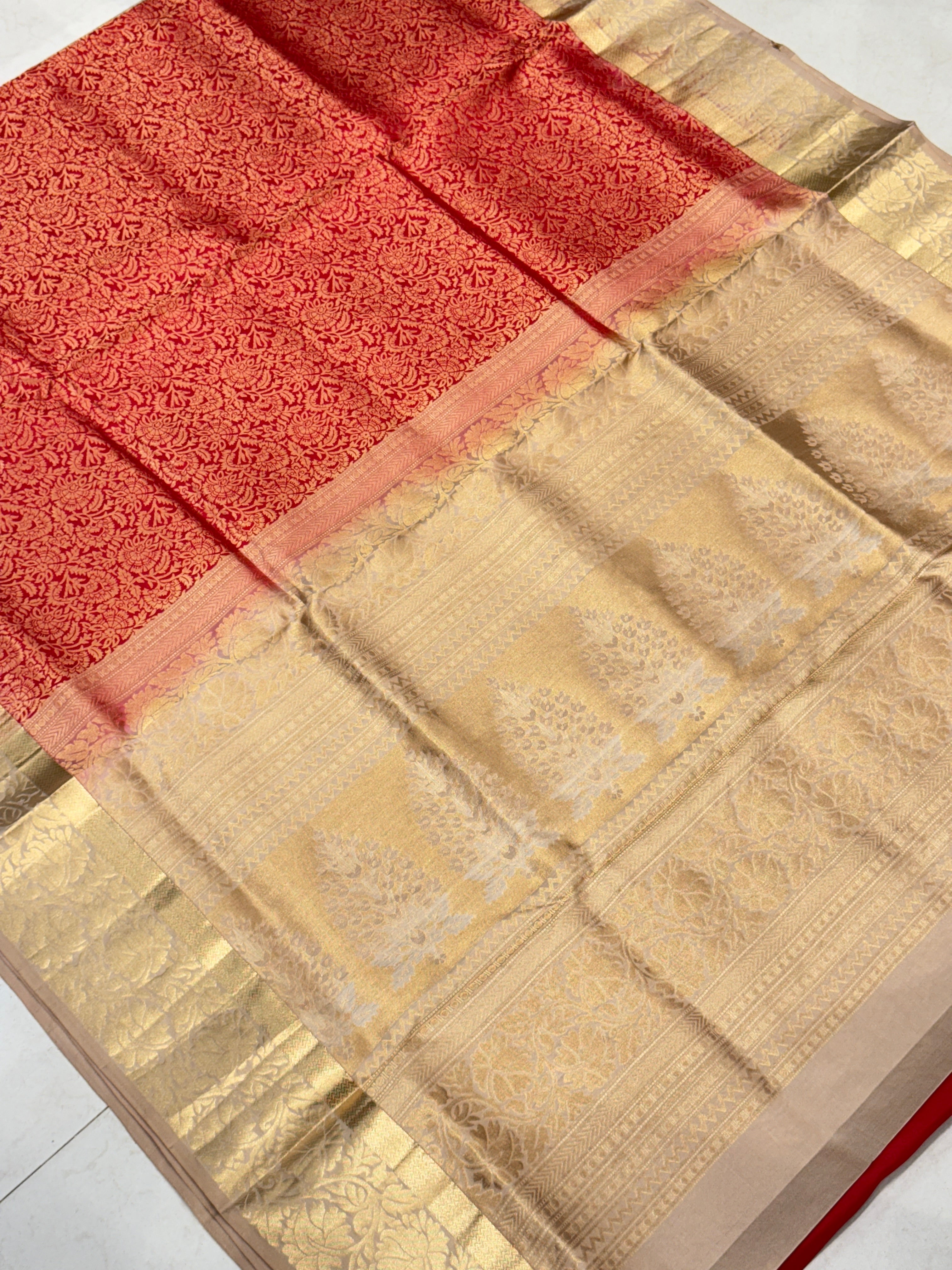 Red Beige Pallu Handloom Kanchipuram Pure Silk Saree