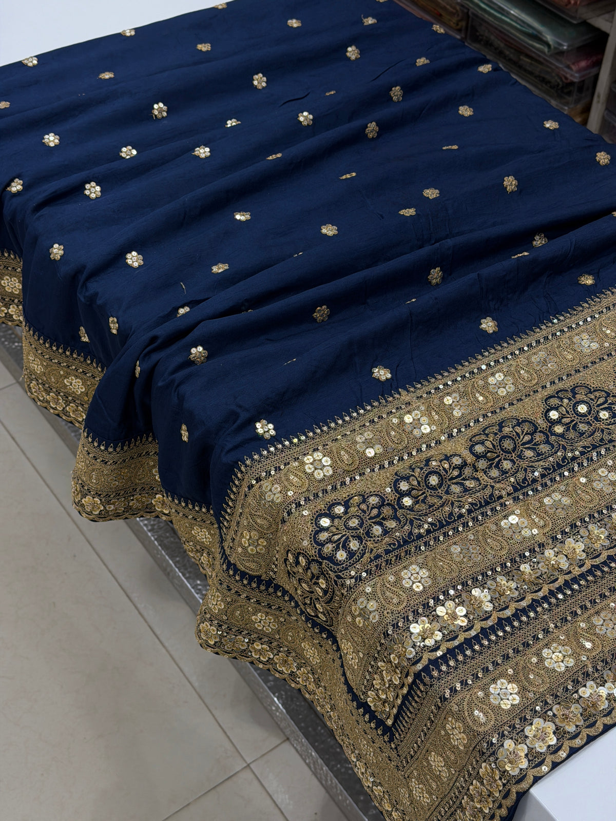 Blue Sabyasachi Inspired Marodi Embroidery Pure Silk Saree