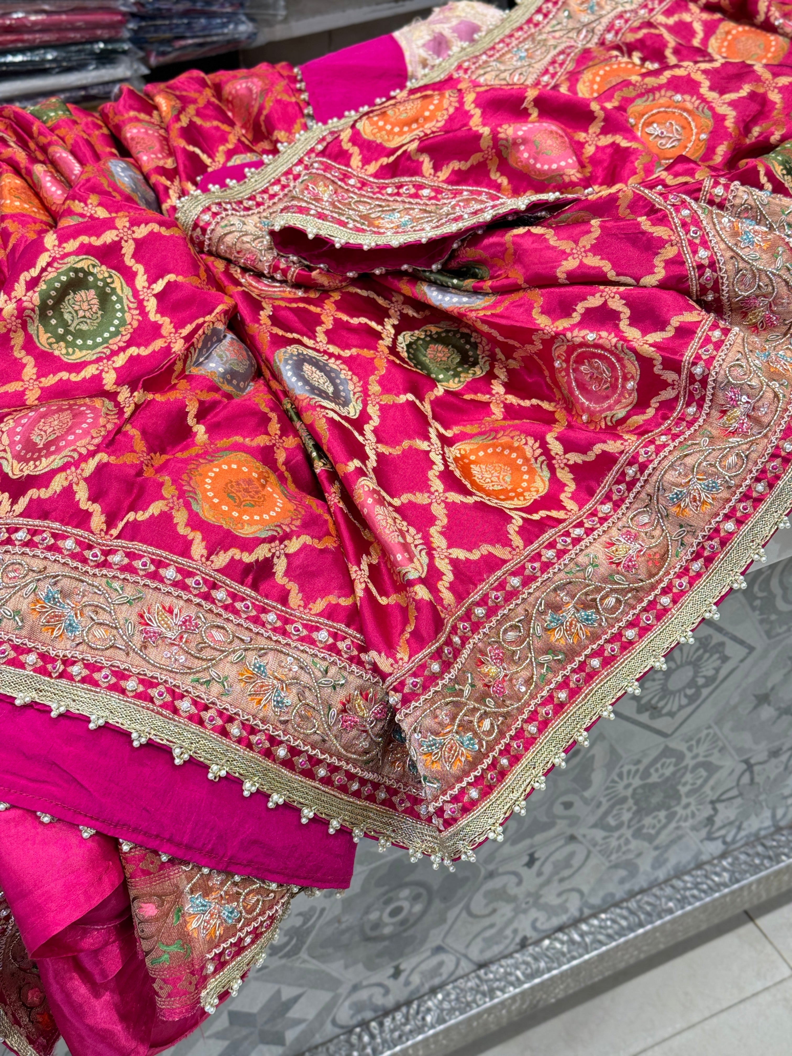Rani Modal Rangkat Banarasi Hand Embroidery Saree