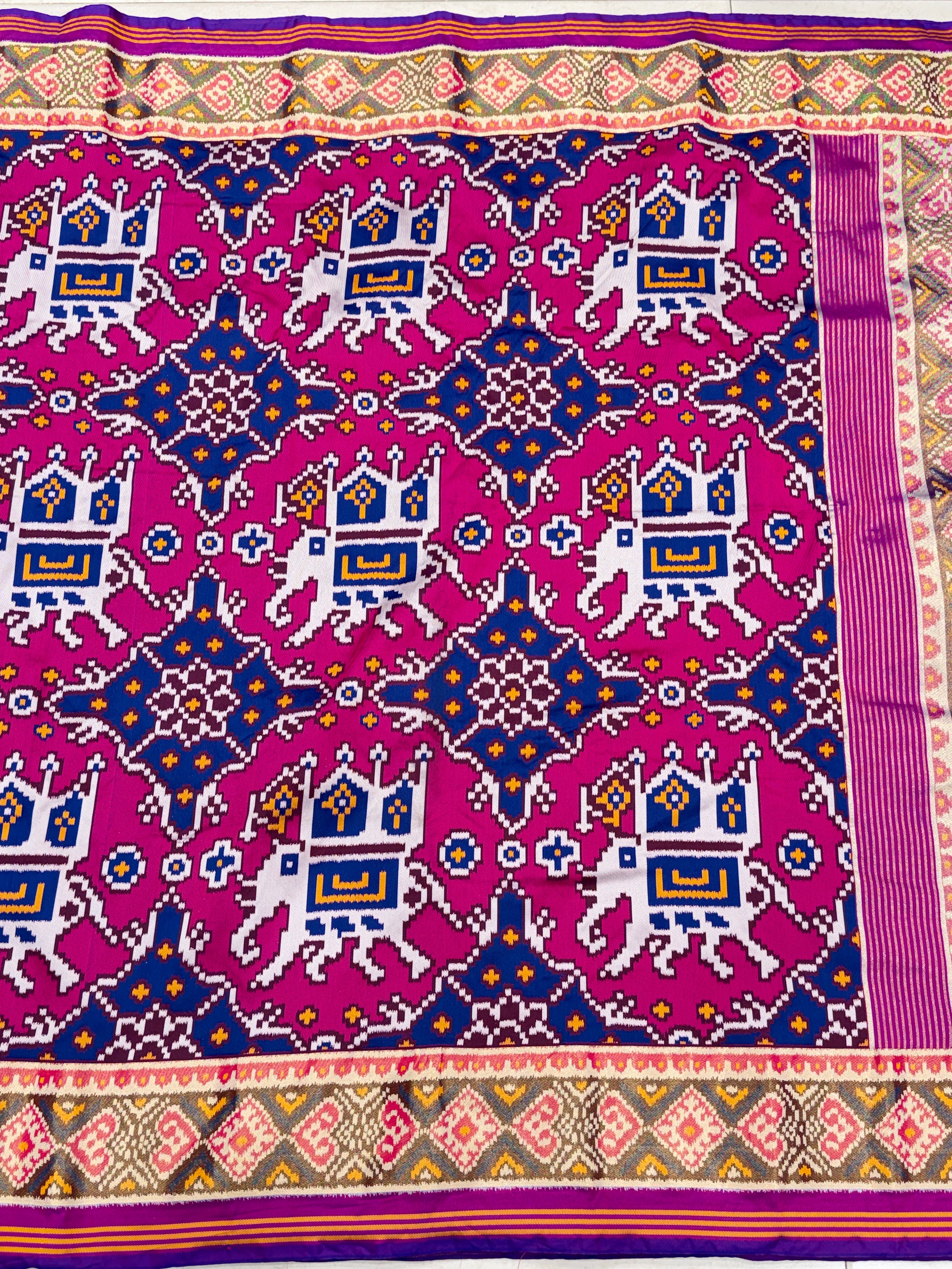 Rani Blue Chabdi Elephant Semi Silk Weaved Patan Patola Saree