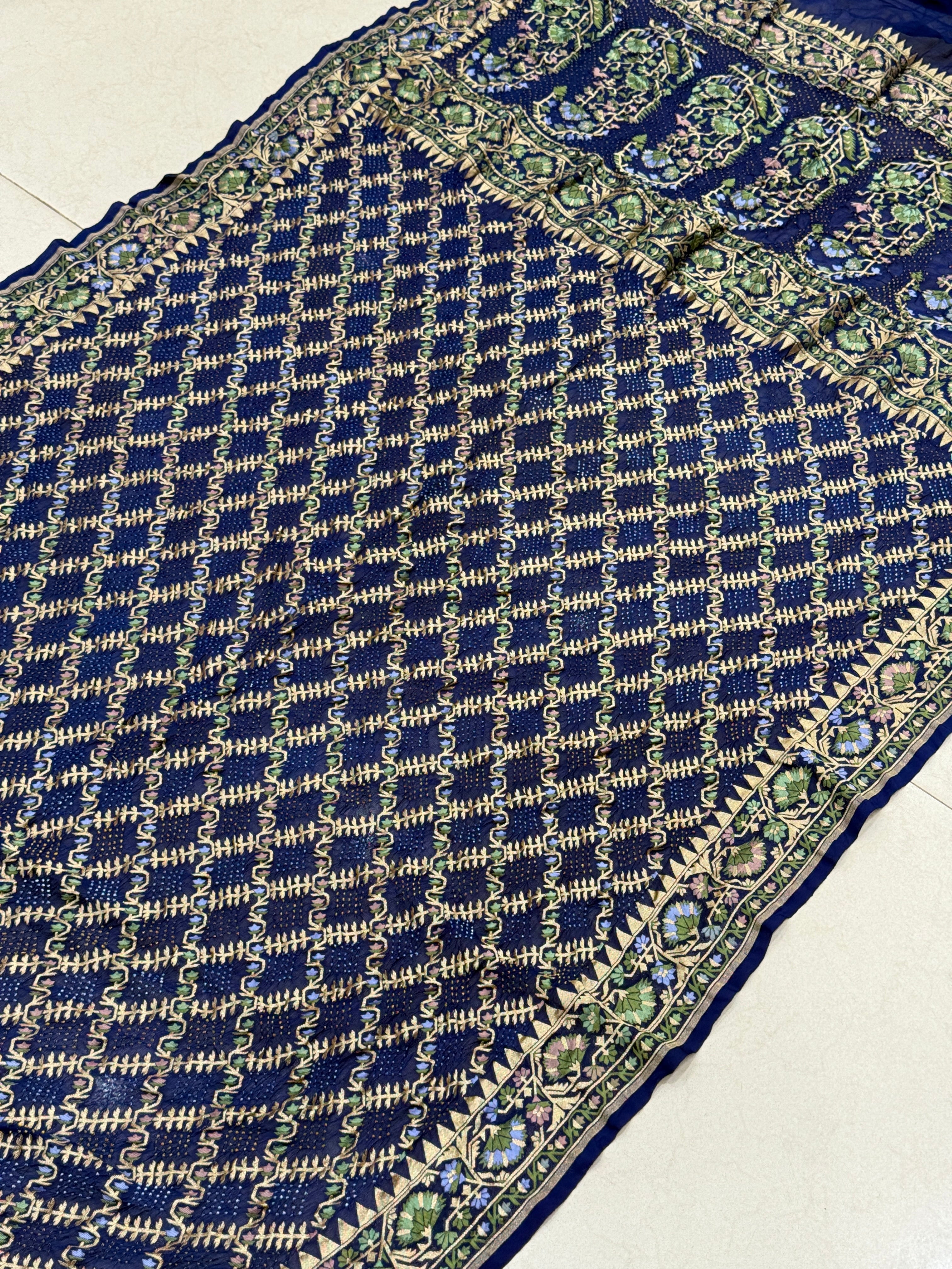 Blue Meenakari Rai Bandhej Floral Border Saree