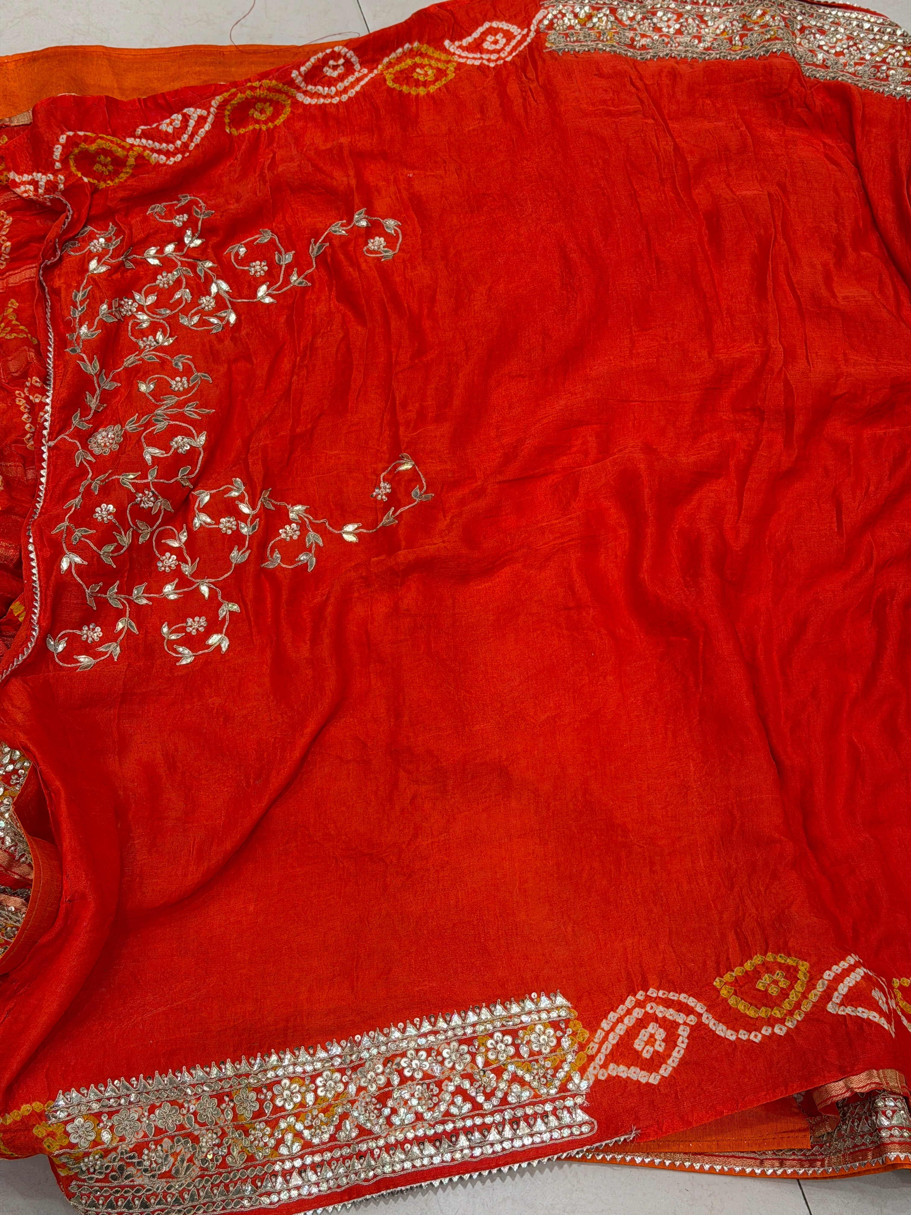 Orange Gajji Silk Dolly Jain Inspired Marodi Gotapatti Hand Embroidery Saree