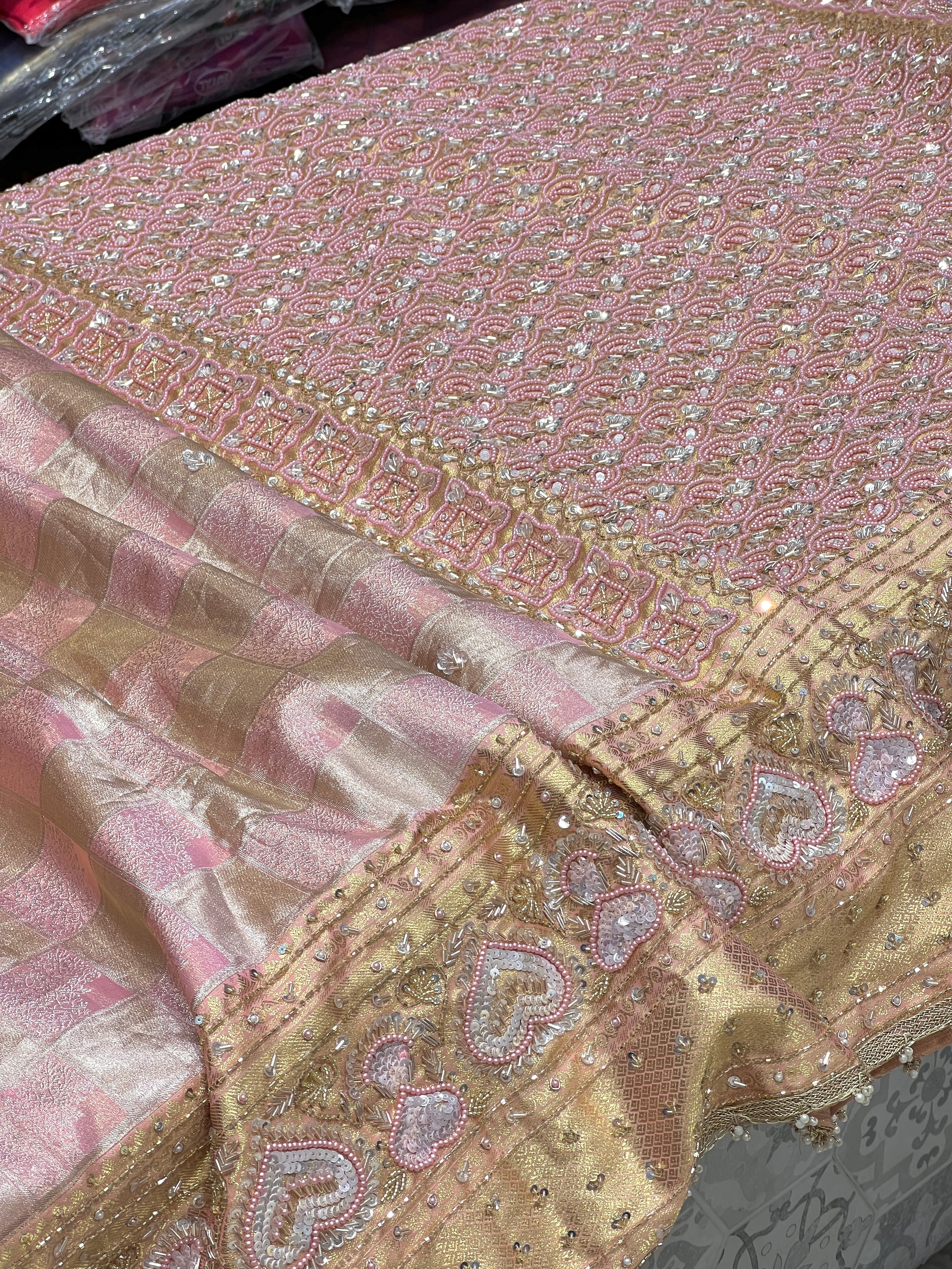 Pink Kanchi Fancy Hand Embroidery Saree