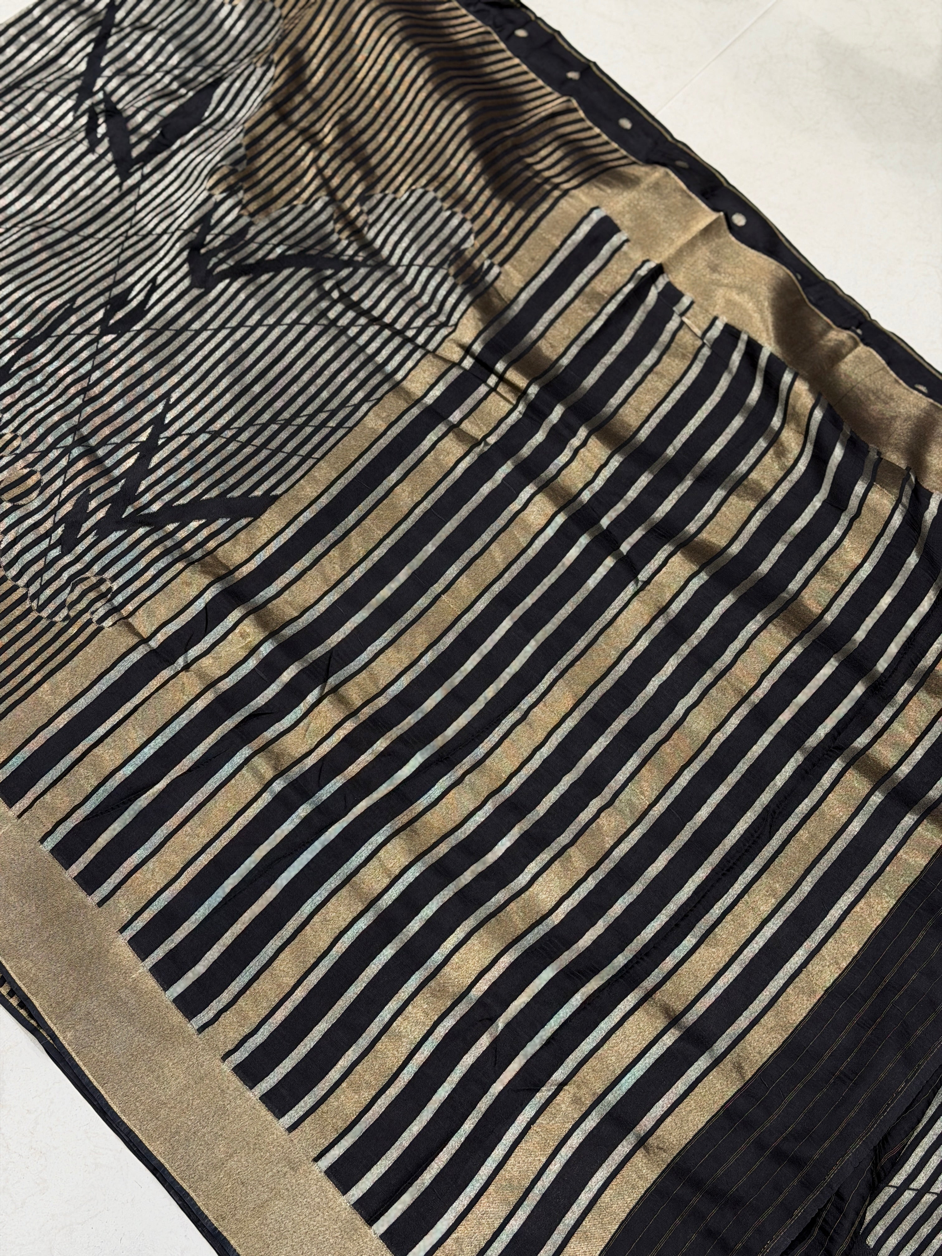 Black Contemporary Silver Golden Banarasi Munga Saree