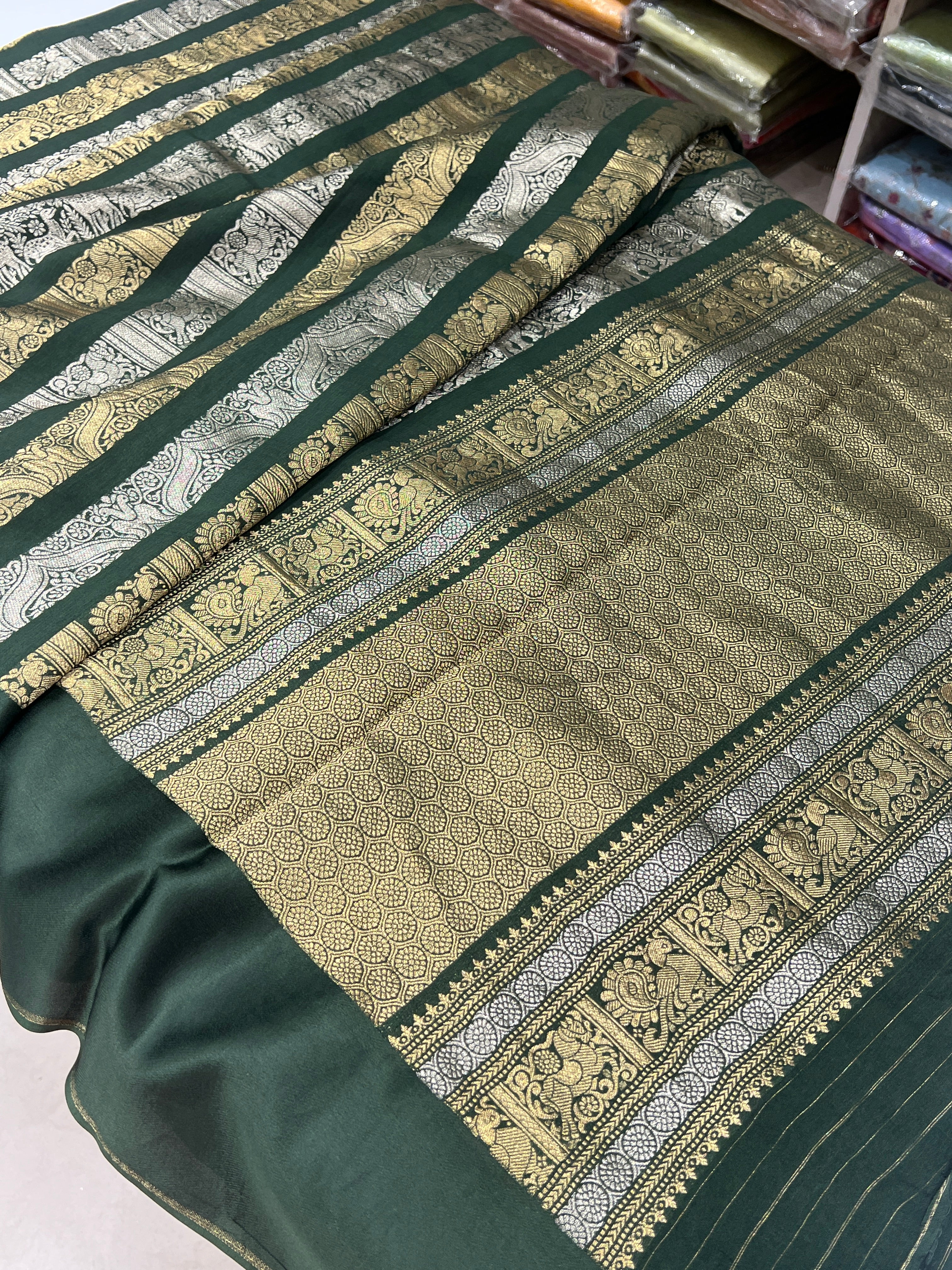 Nita Ambani Inspired Bottle Green Contemporary Banarasi Saree