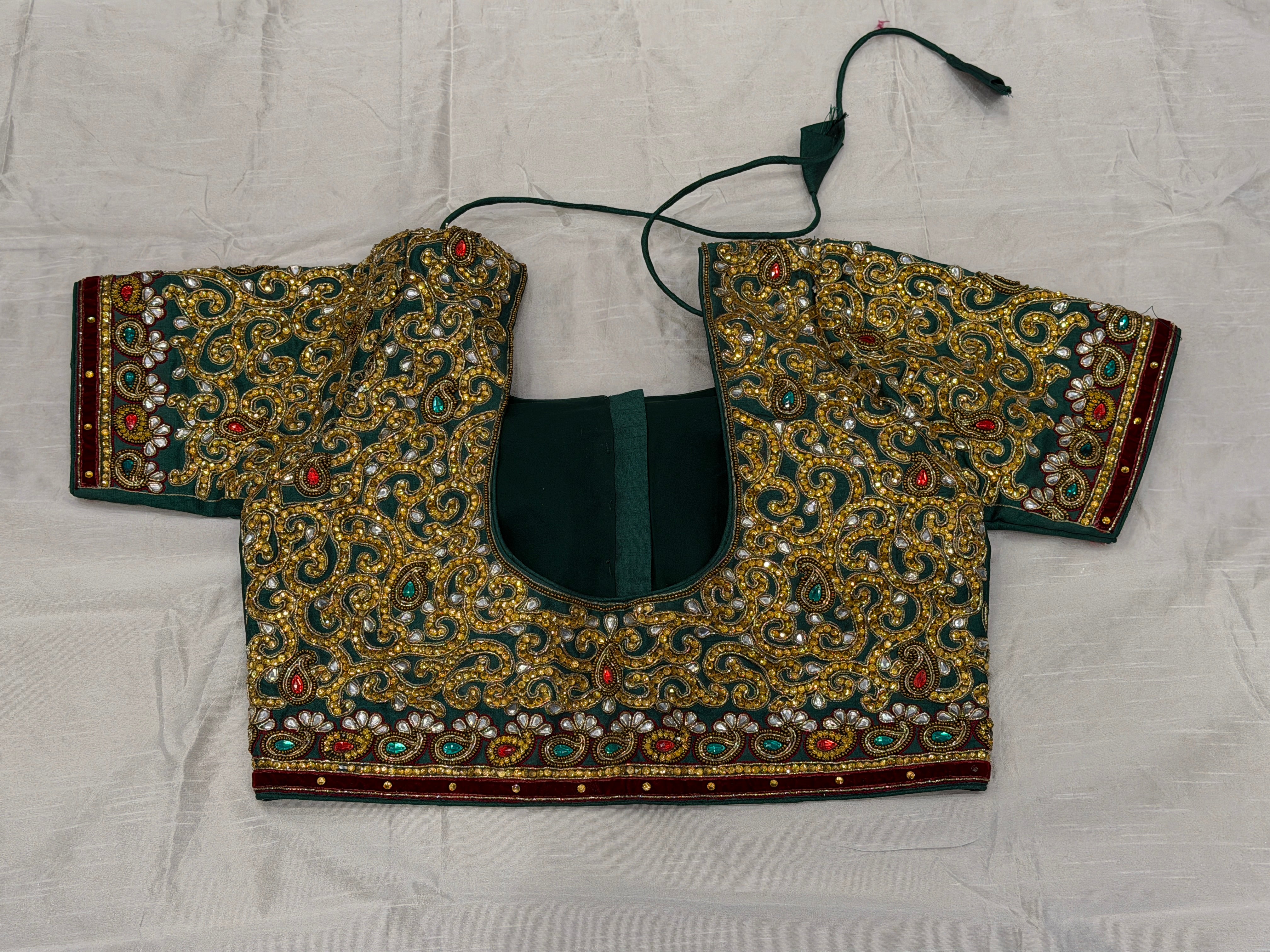 Green Hand Embroidery Stitched Blouse Piece