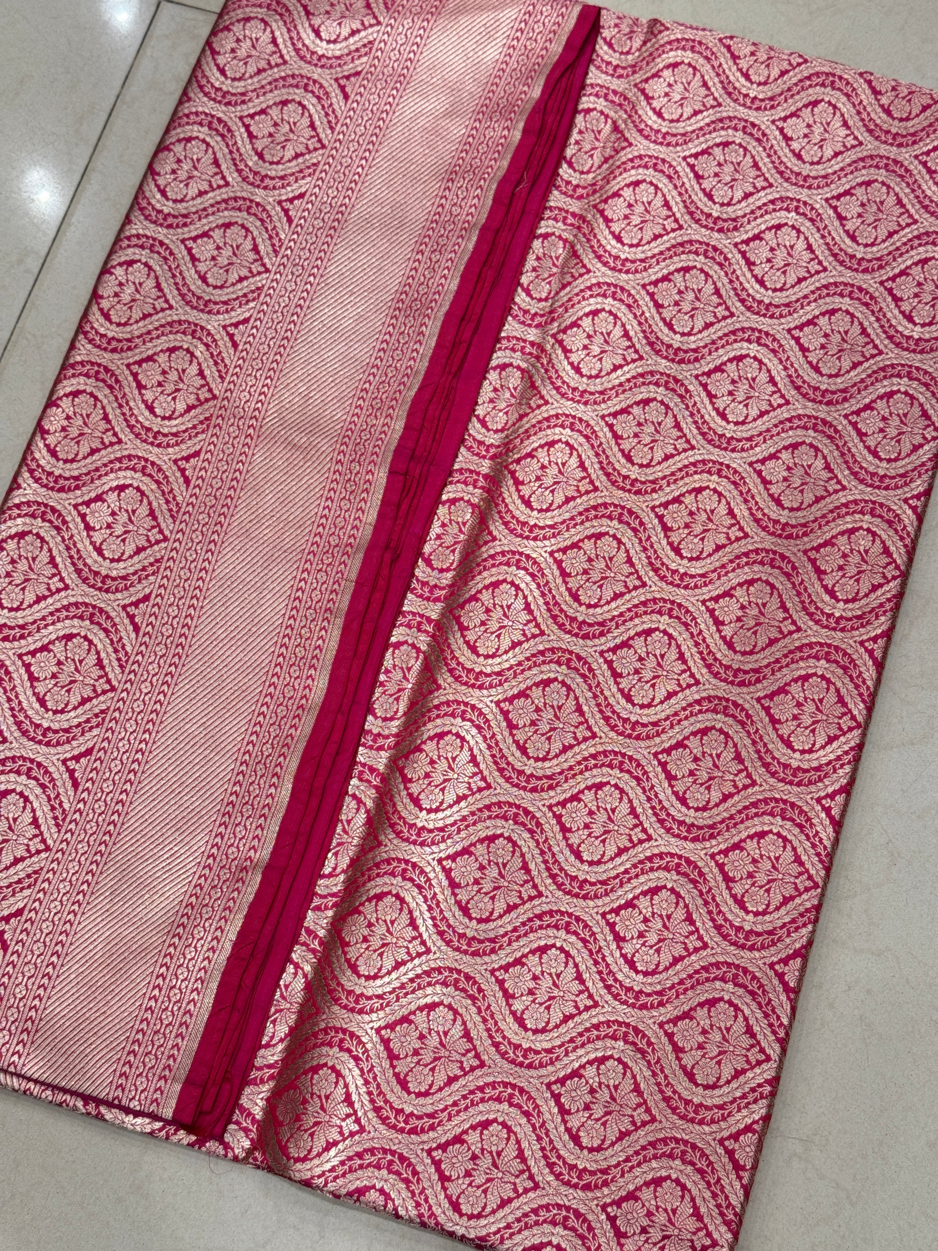 Rani Pink Keri Badam Jaal Handloom Banarasi Katan Silk Saree