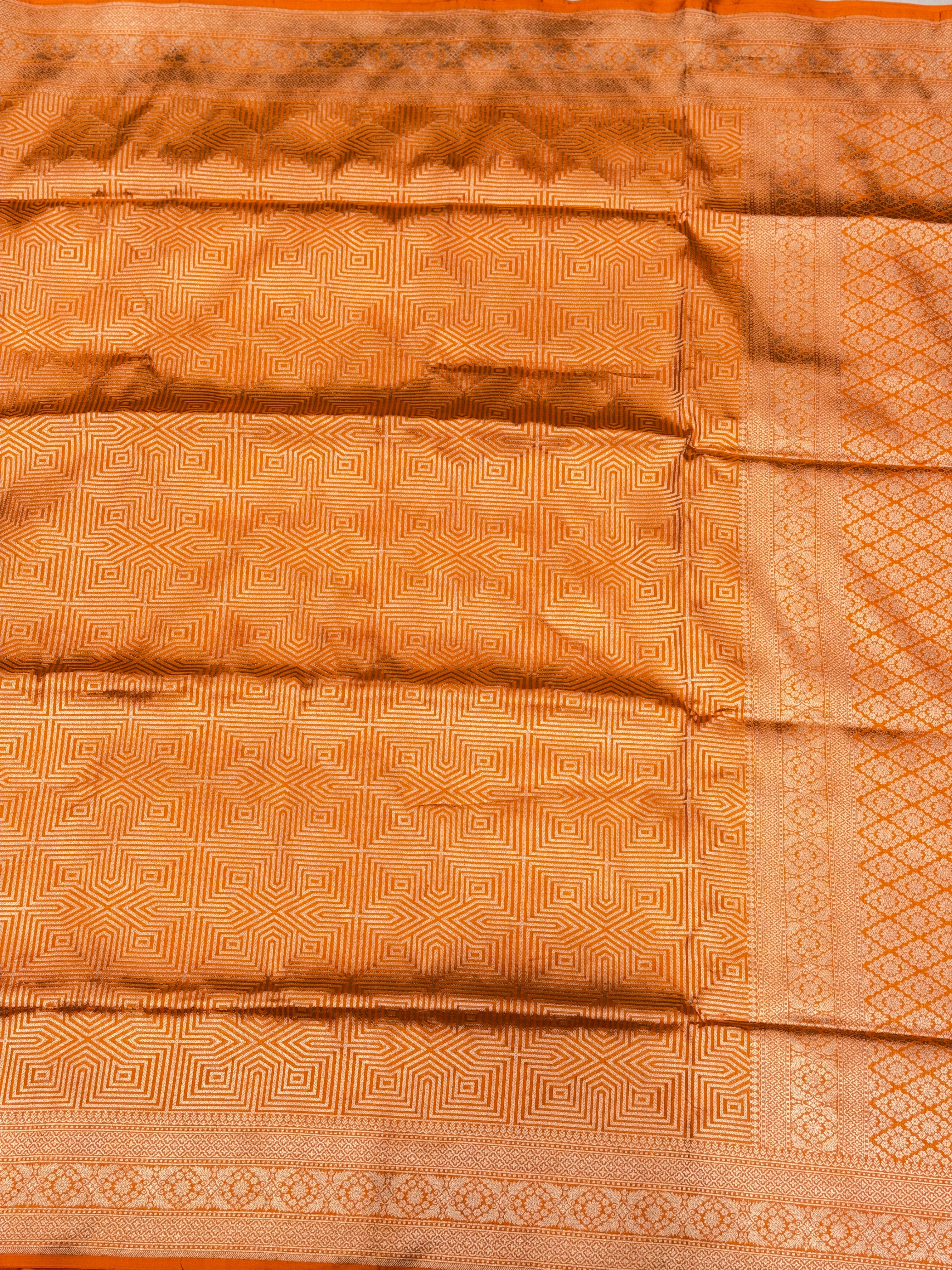 Rust Orange Handloom Banarasi Katan Silk Brocade Contemporary Saree