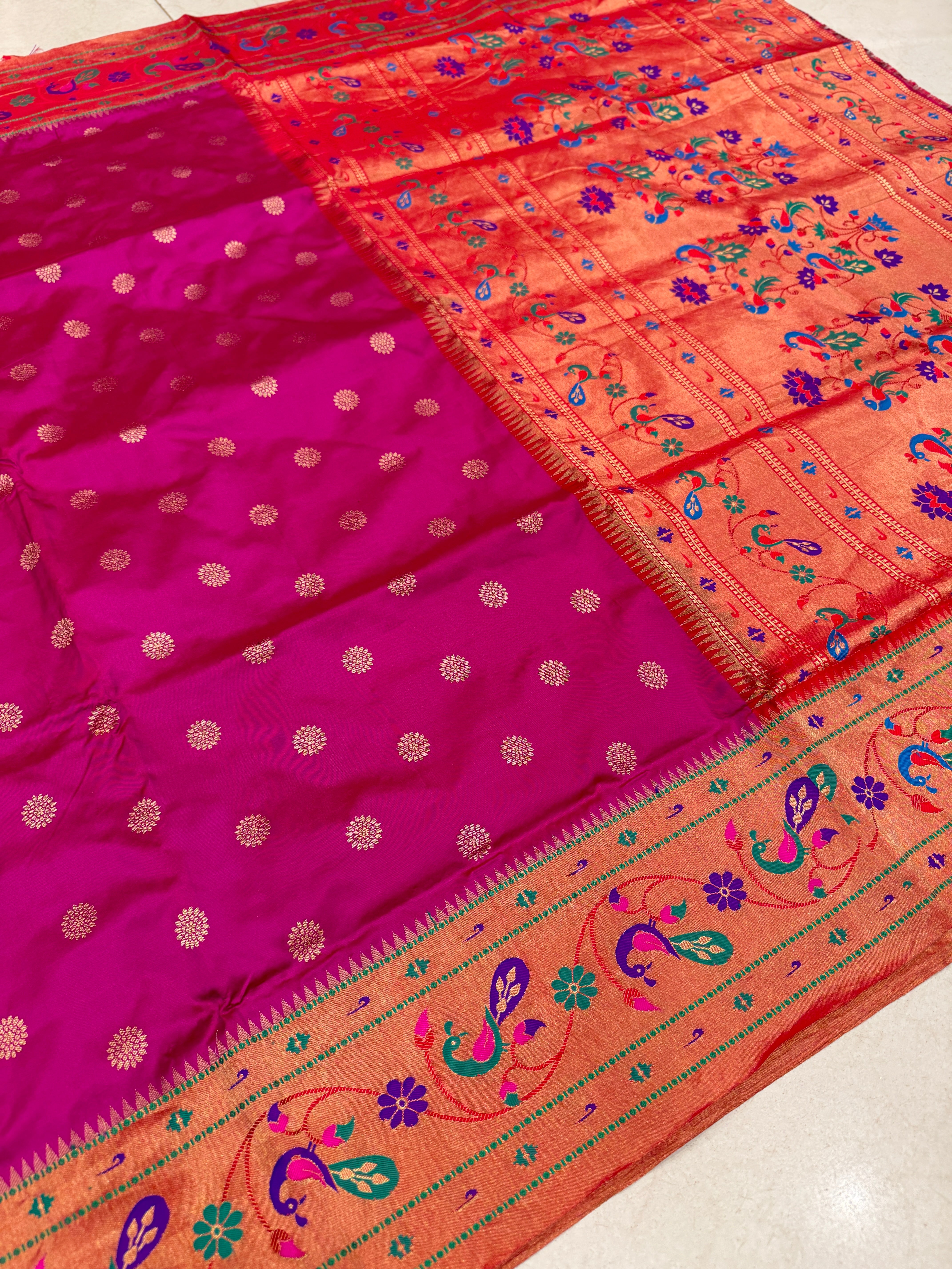 Cross Violet Butti Pure Silk Paithani Saree