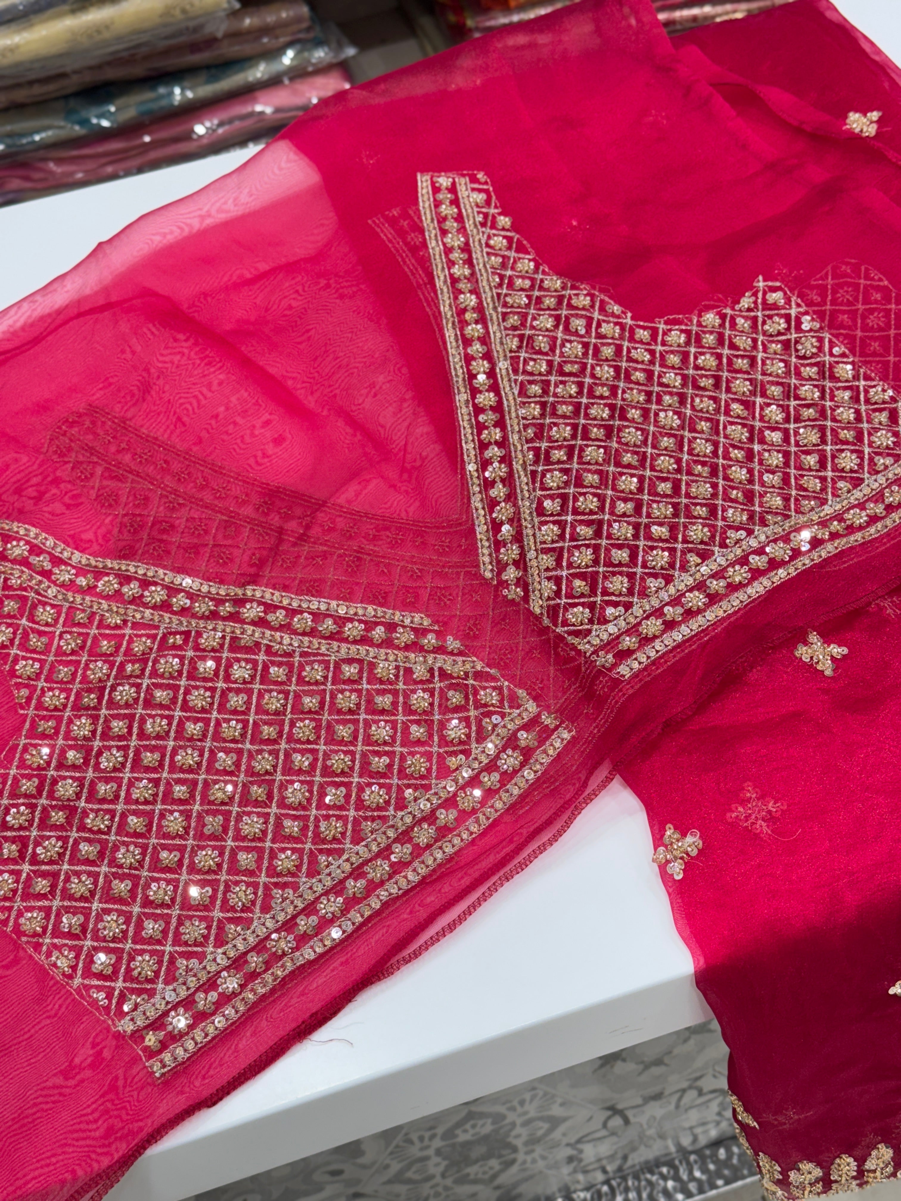 Rani Pink Tissue Organza Heavy Blouse Saree