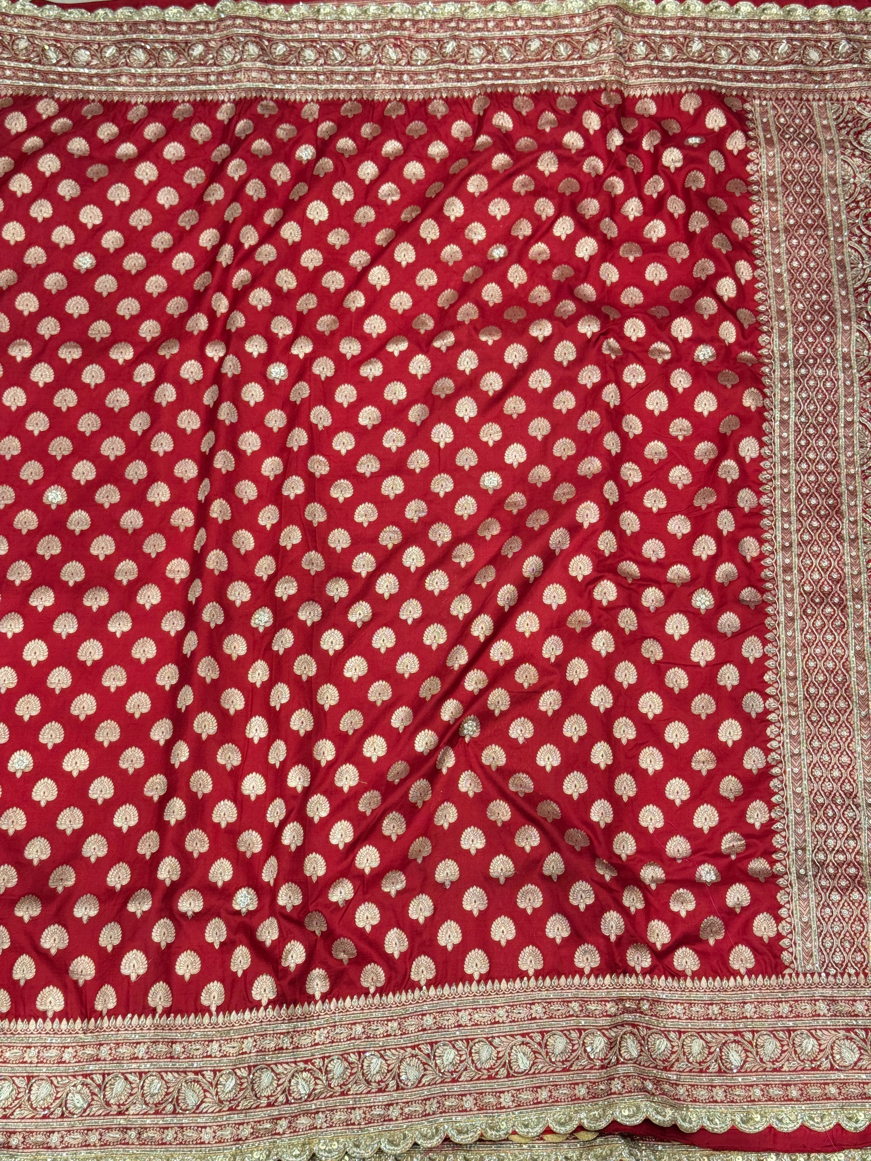 Red Buttis Handloom Banarasi Pure Katan Zardosi Embroidery Saree