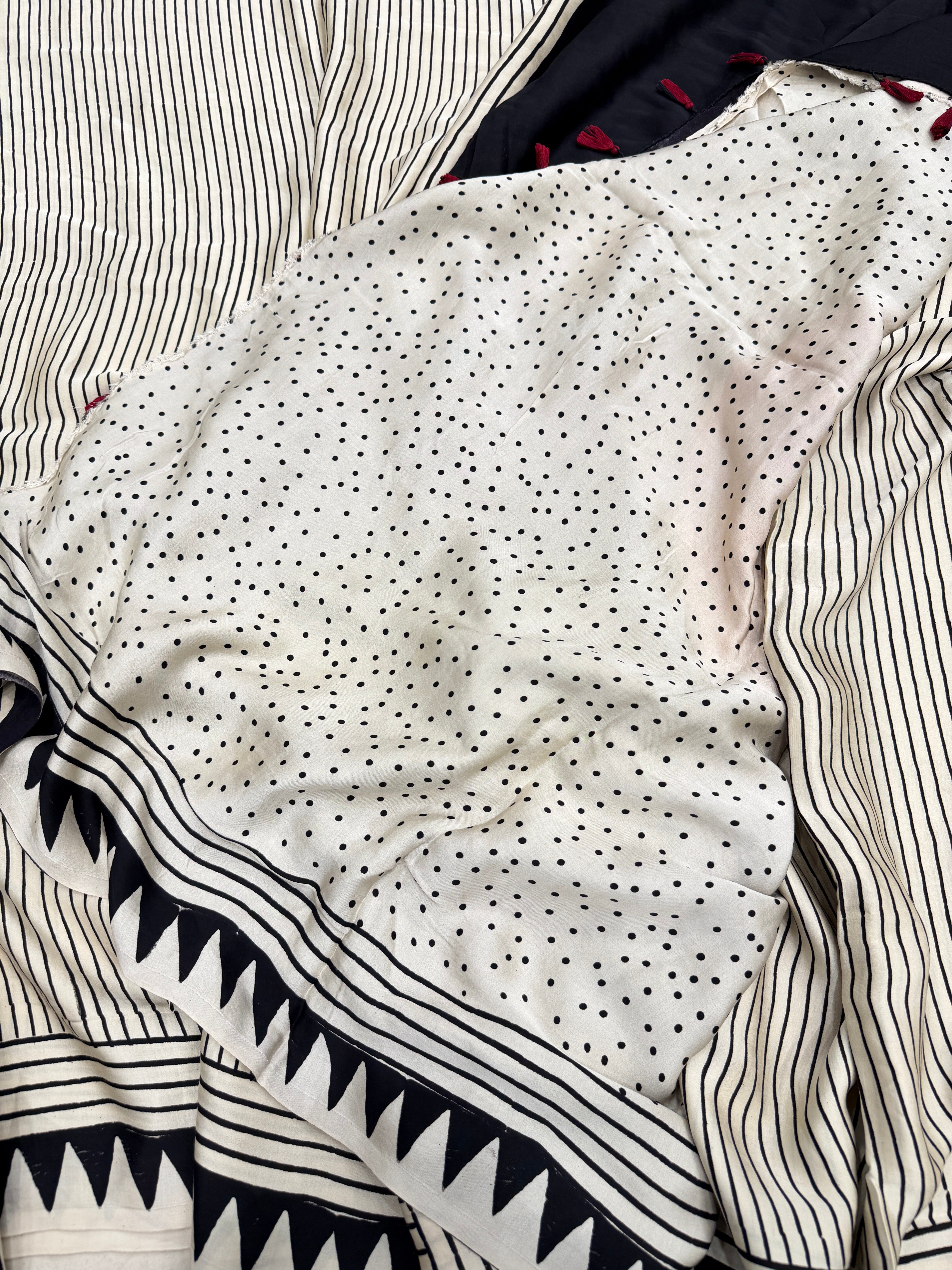 White Moon Pallu Ajrakh Hand Block Print Pure Gajji Silk Saree