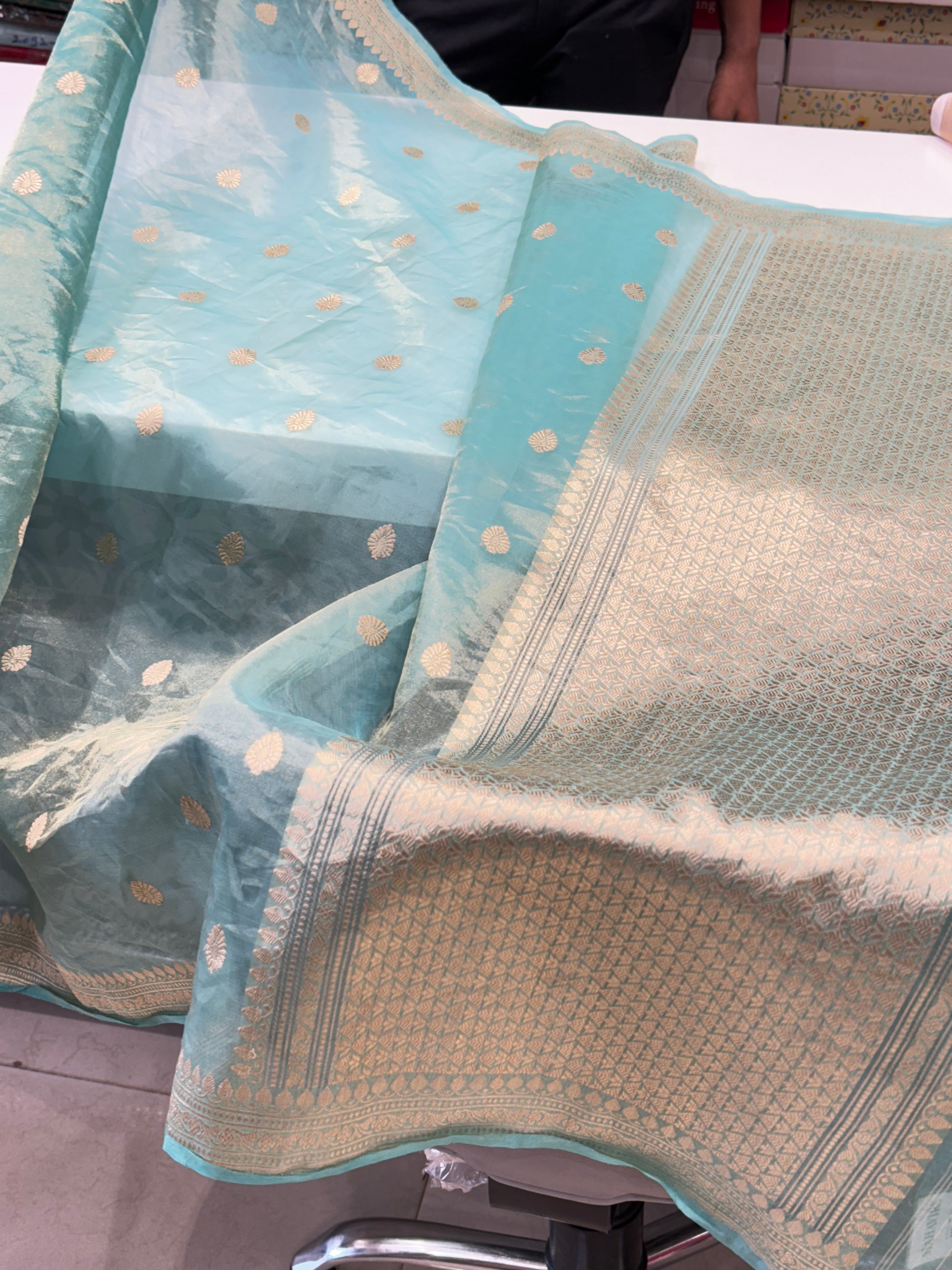 Sea Green Handloom Banarasi Tissue Kadwa Saree