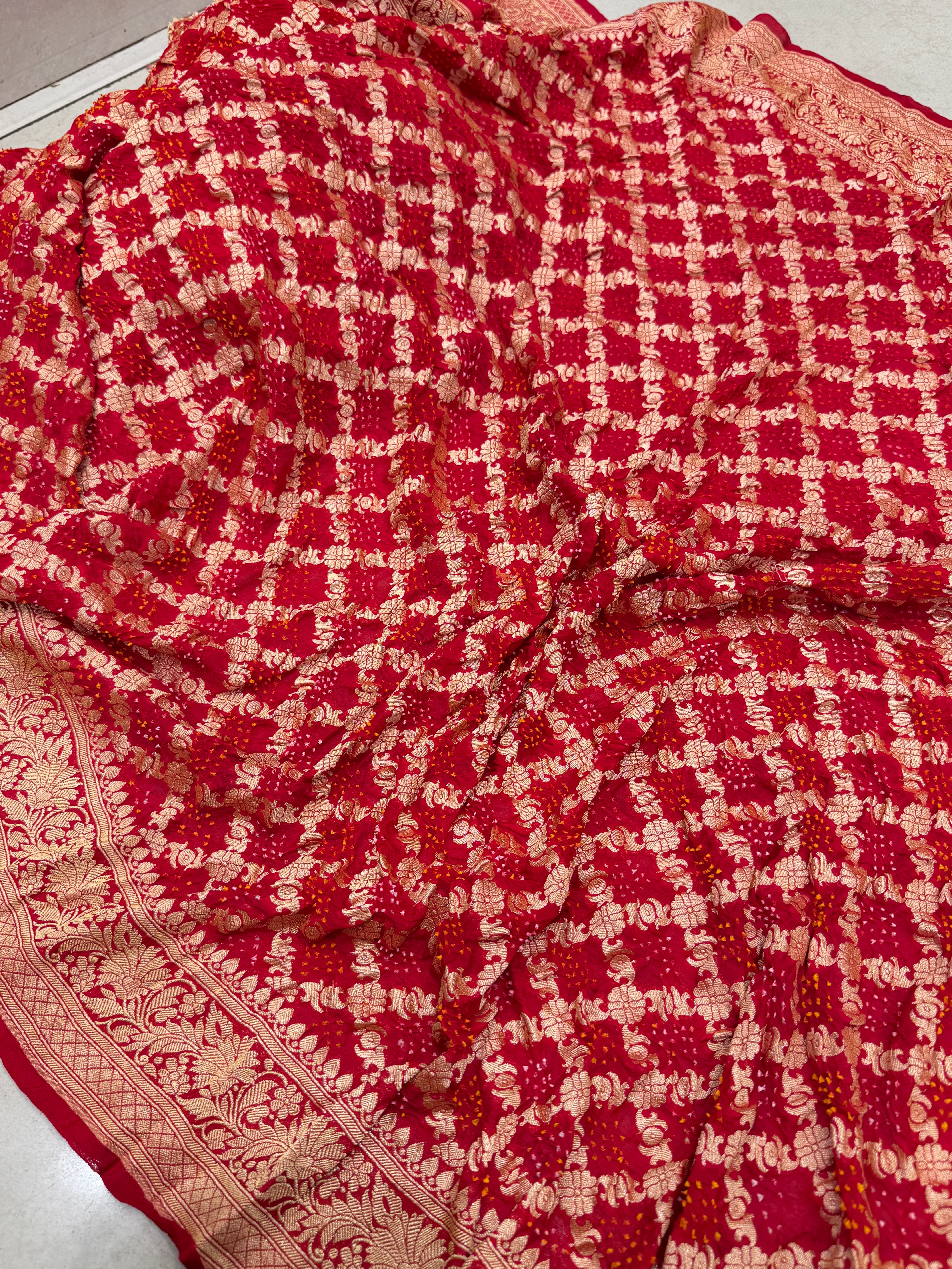 Red Bandhej Bandhini Saree