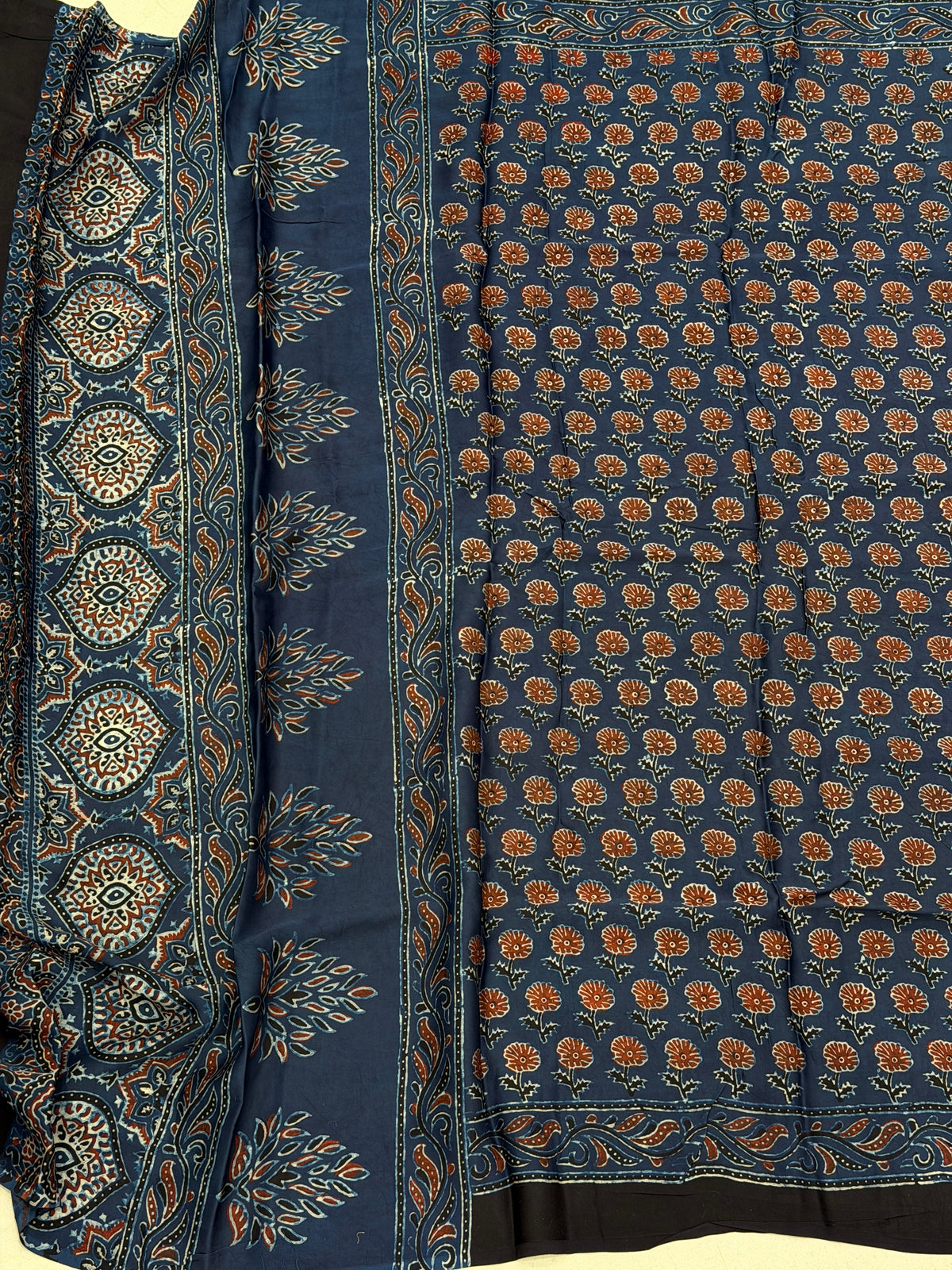Blue Buttis Ajrakh Hand Block Print Pure Gajji Silk Dupatta