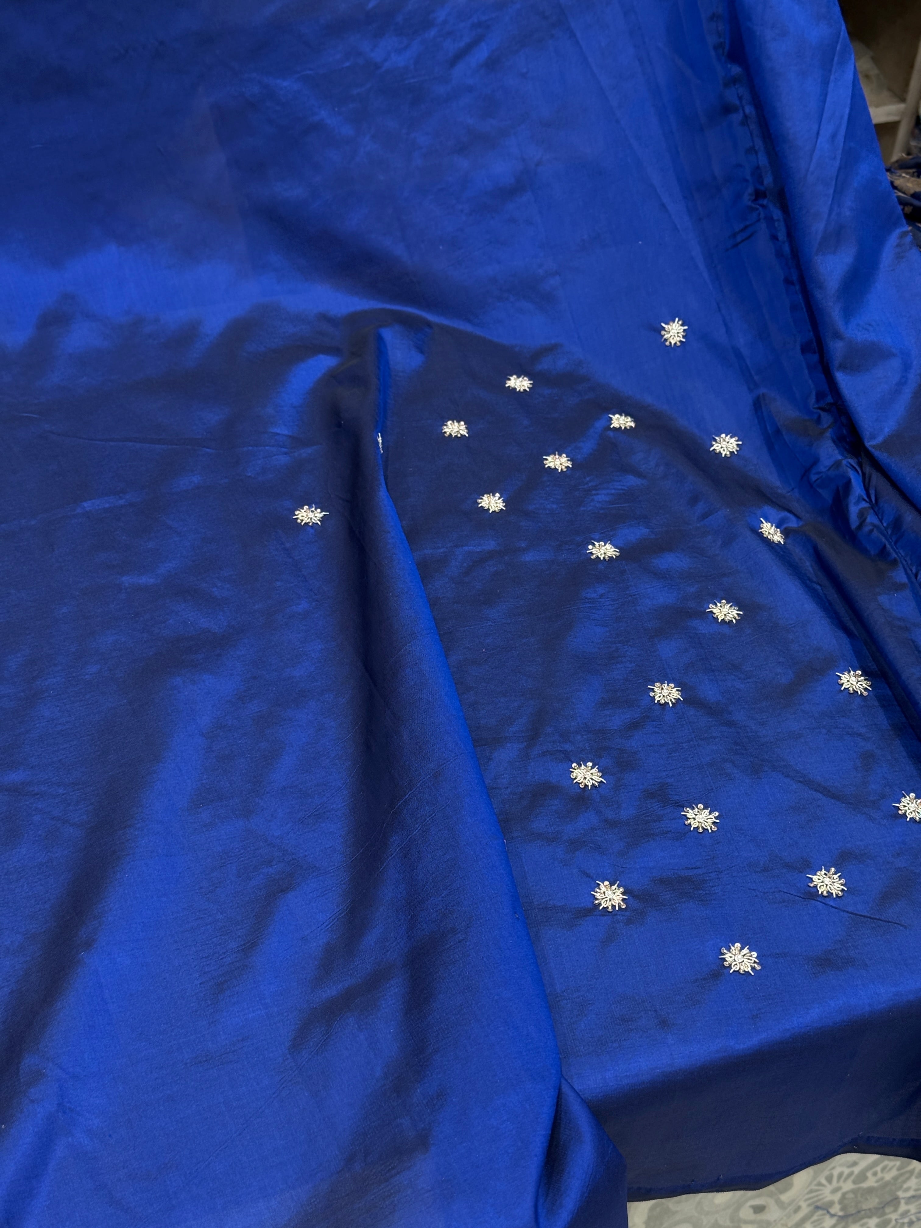 Blue Banarasi Katan x Zardosi Hand Embroidery