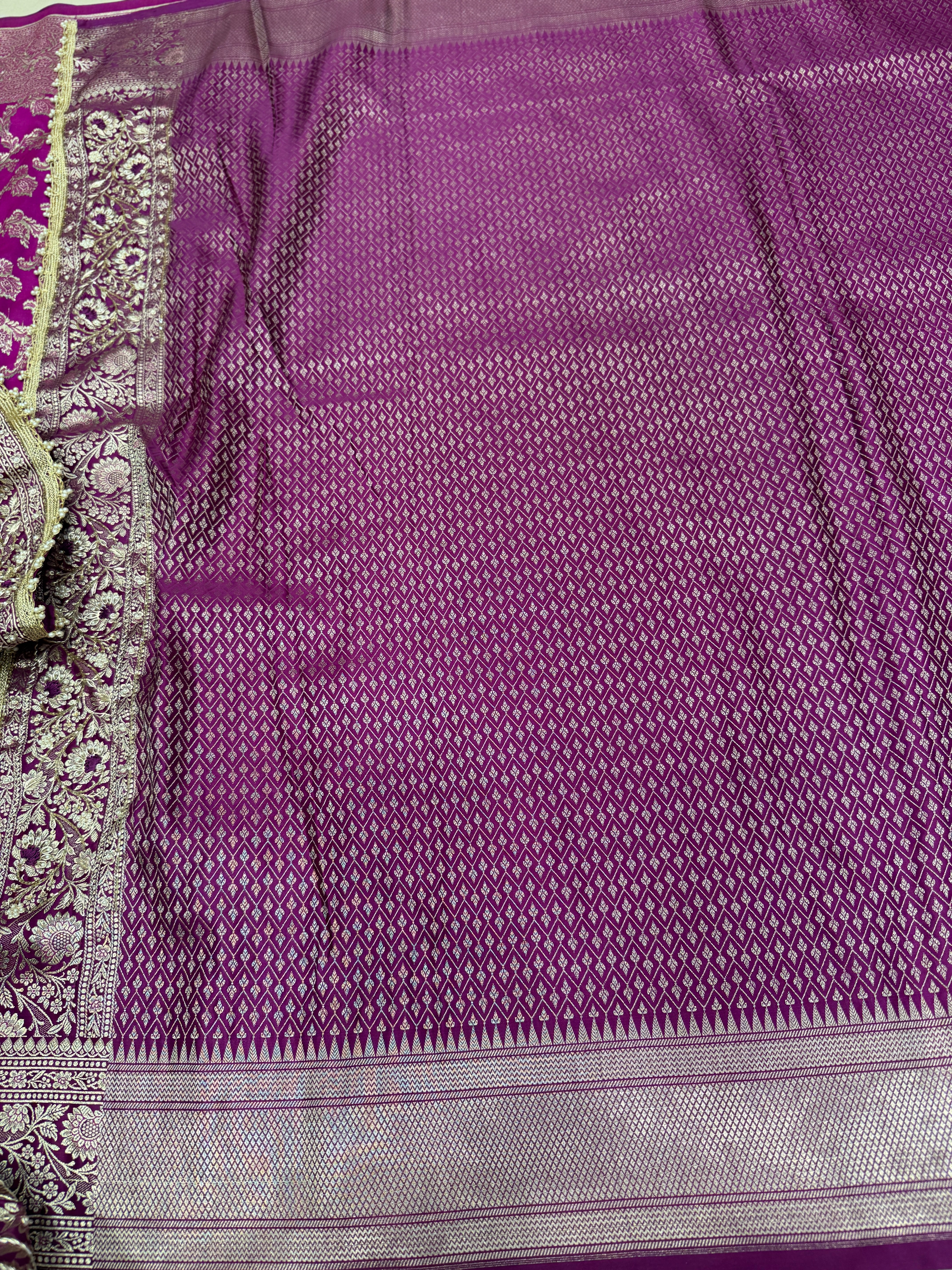 Wine Banarasi Upside Down Hand Embroidery Zardosi Resham Saree