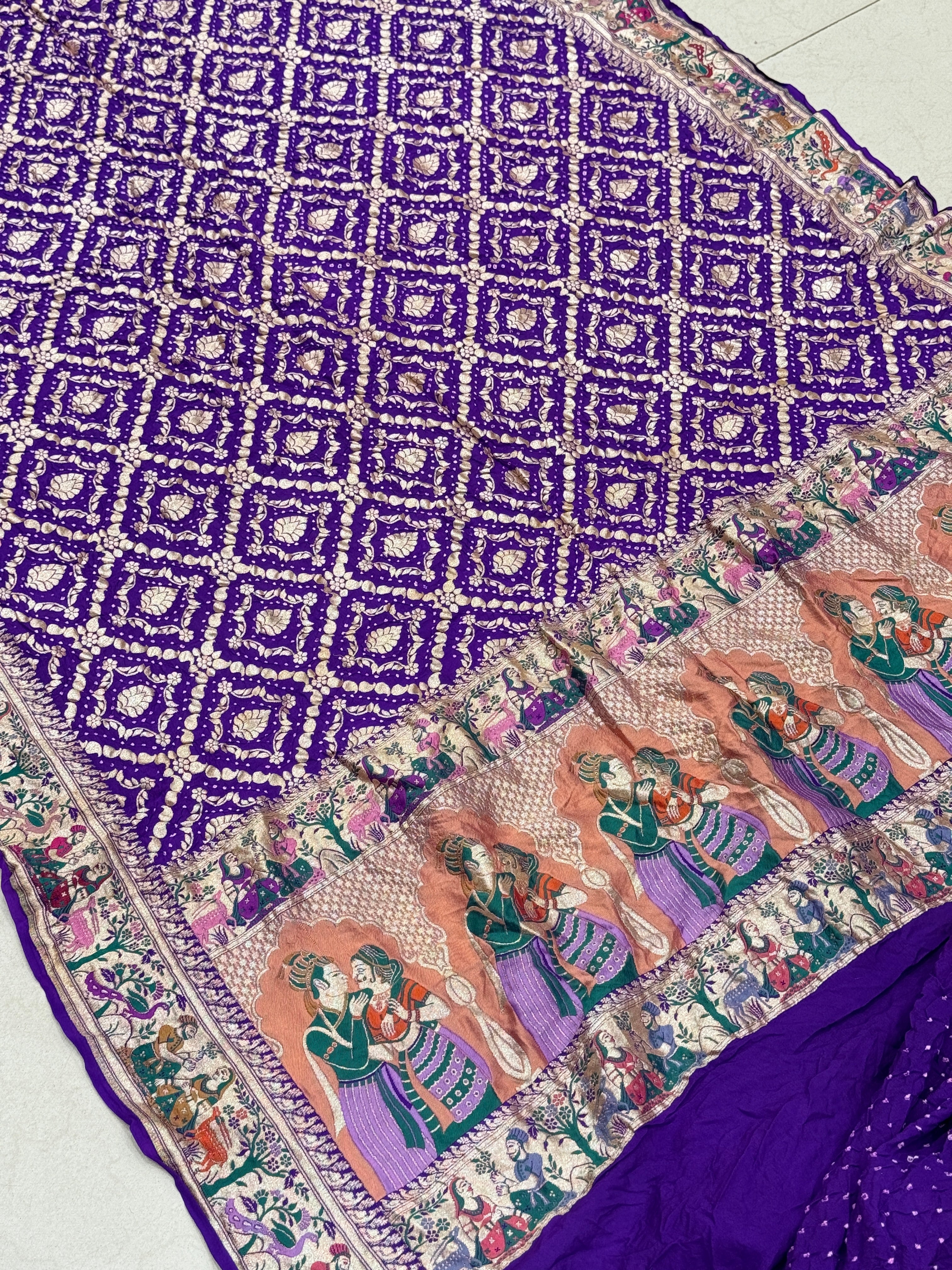 Violet Meenakari Rai Forest Theme Bandhej Saree