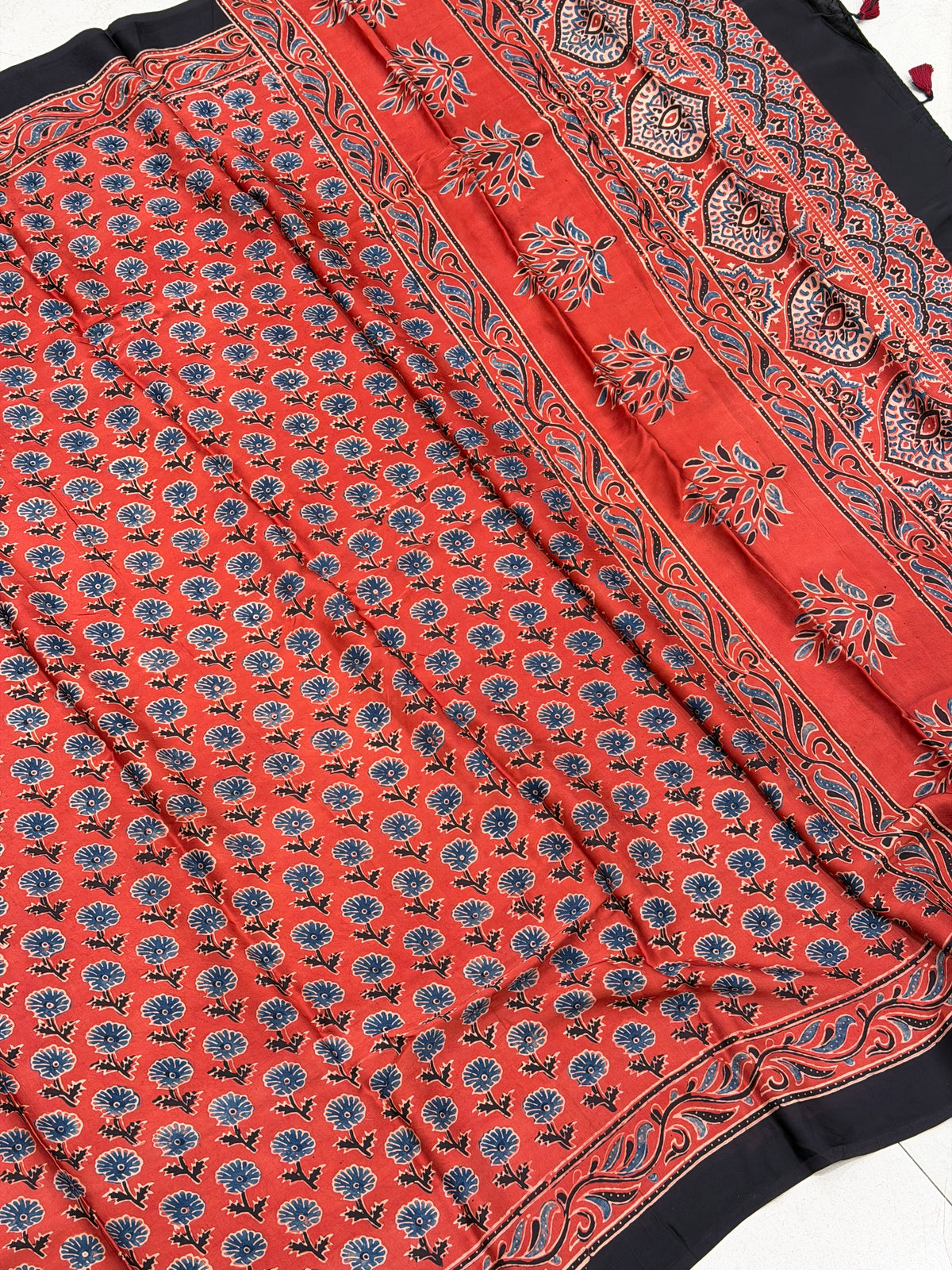 Red Buttis Ajrakh Hand Block Print Pure Gajji Silk Dupatta